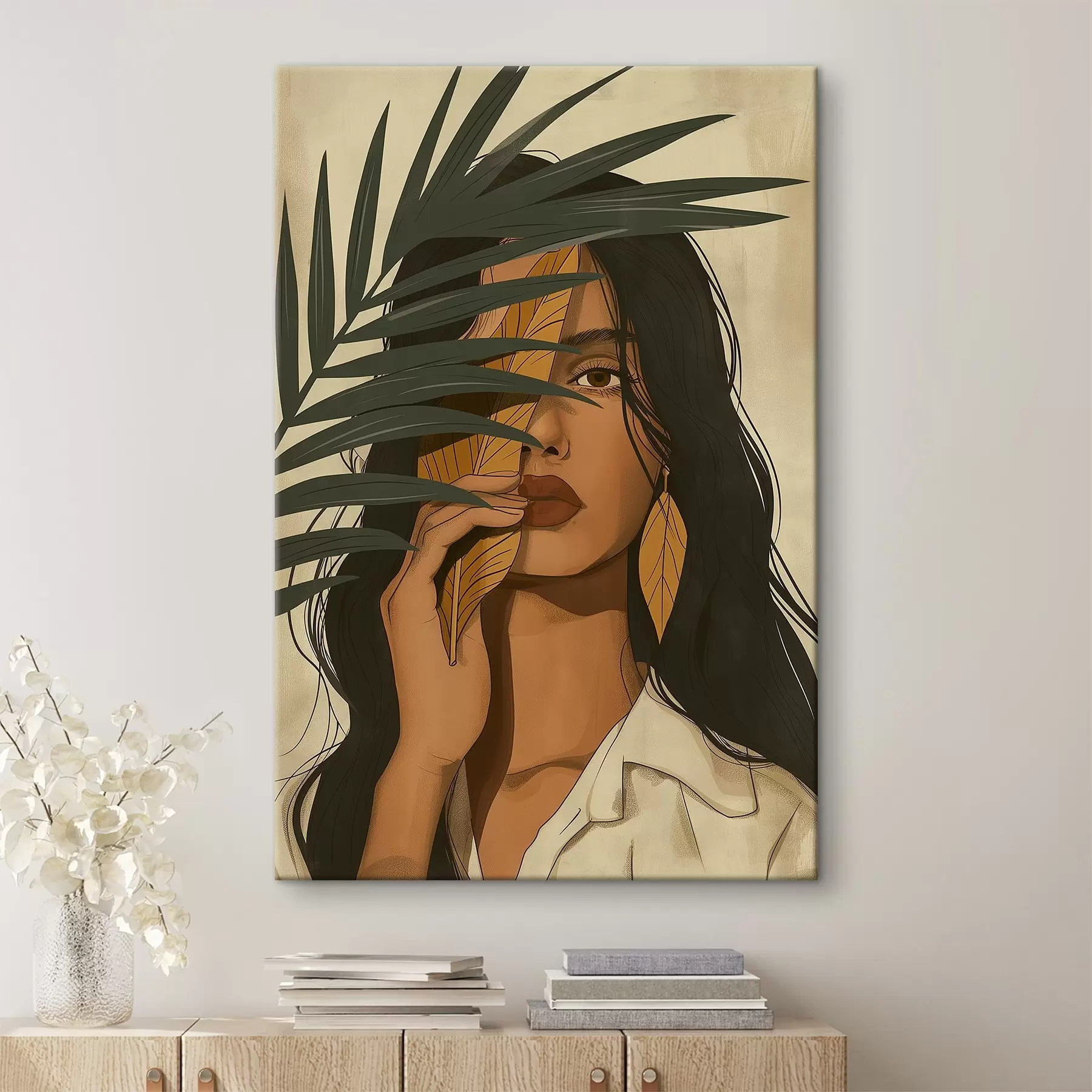 Fotobehang Gezicht verborgen achter bladeren s44960