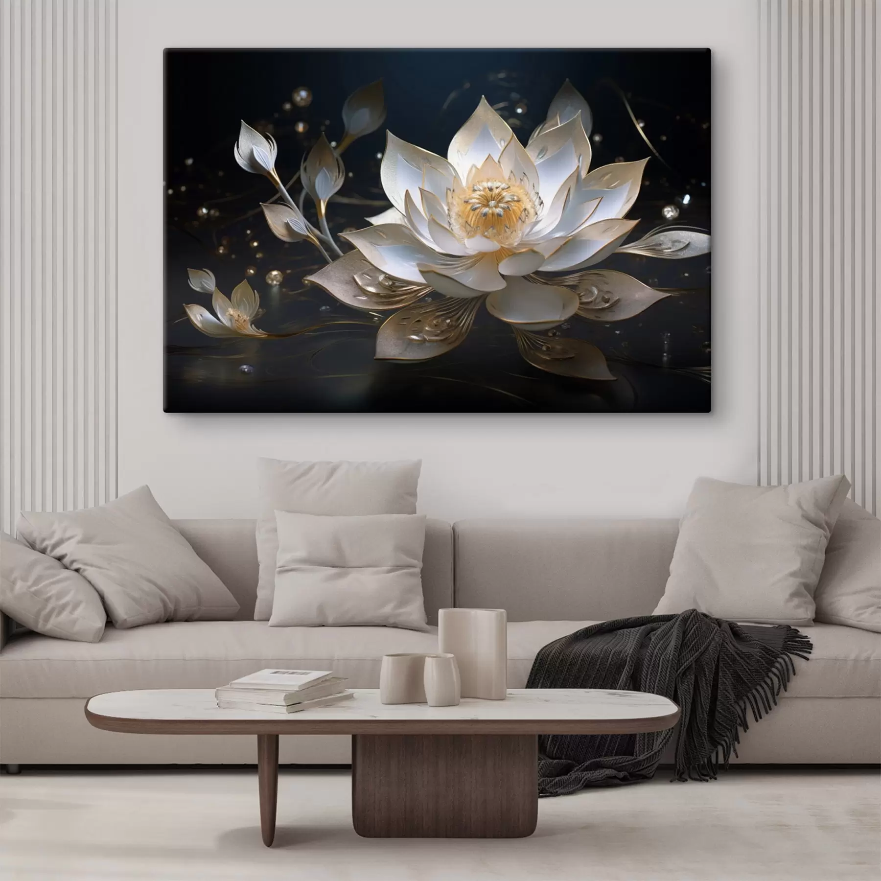 Fotobehang Lotus met elegante patronen op een donkere achtergrond s44841