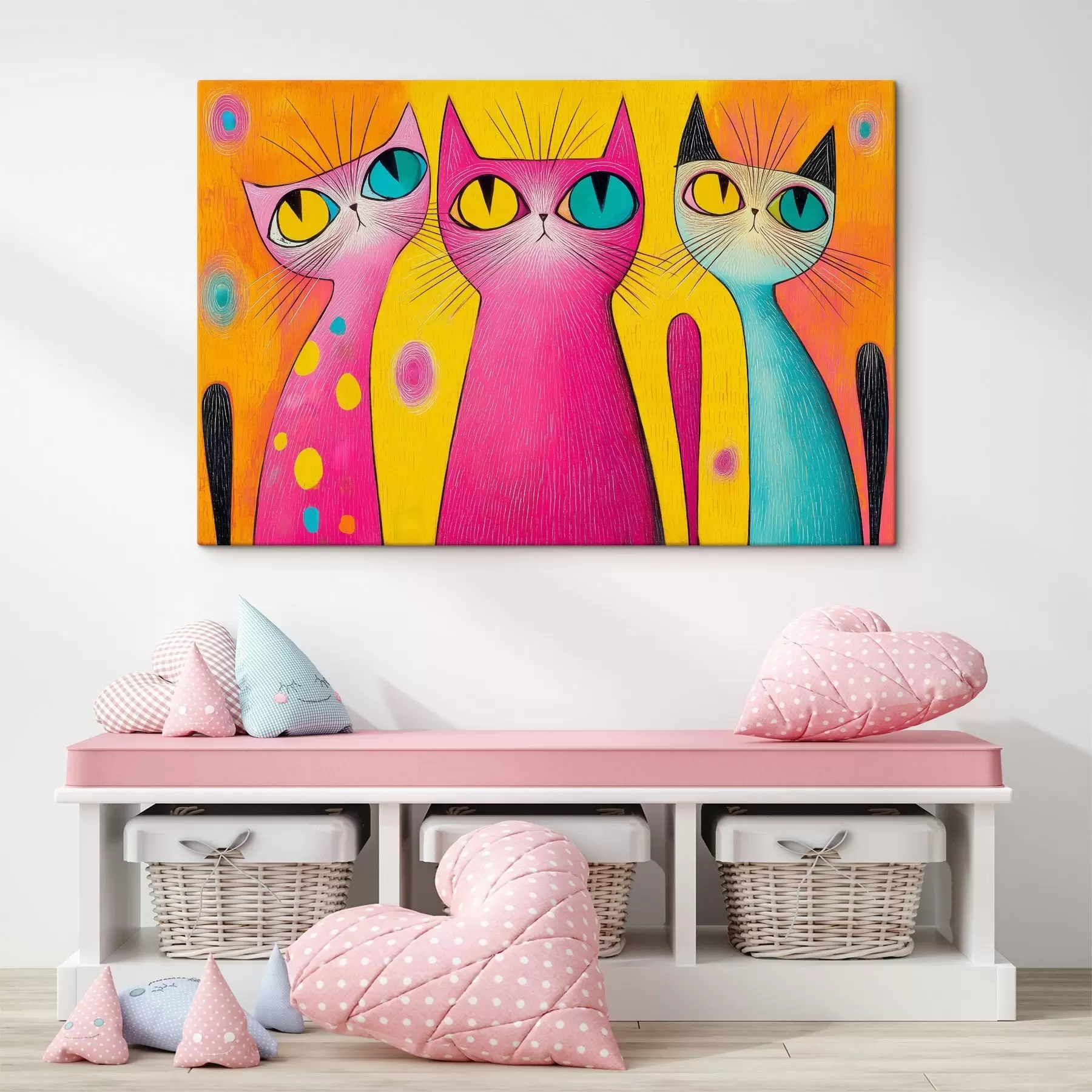  Schilderijen Speelse katten met grote ogen in kunststijl s44845