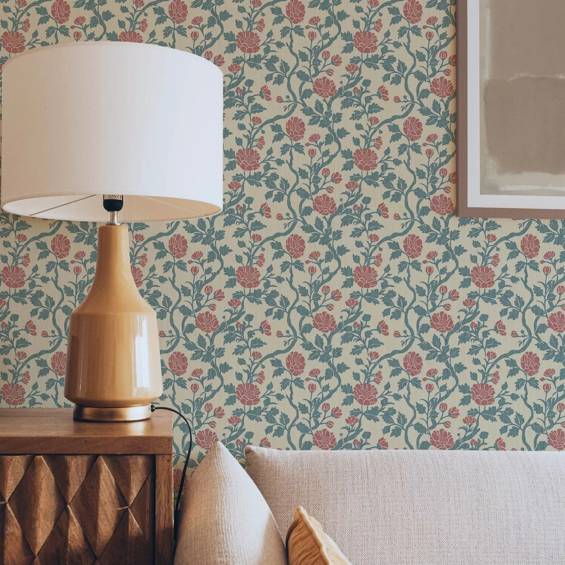 Fotobehang Retro patroon met bloemen in rood en groen a00250