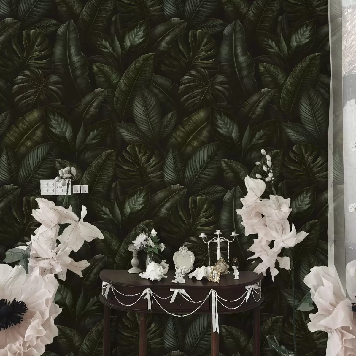 Behang Donkere junglebladeren met diepgroene tinten a00251