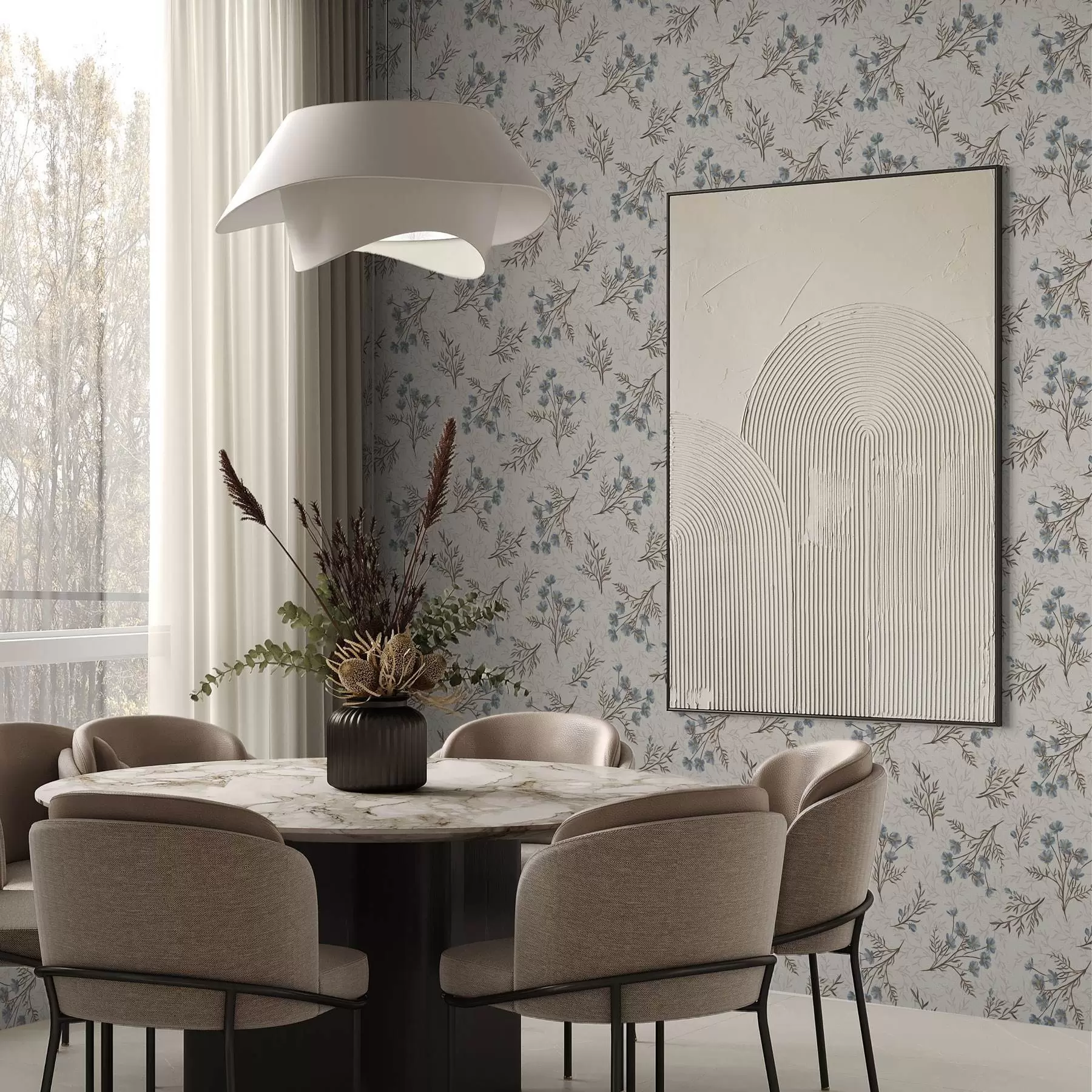 Fotobehang Kleine blauwe bloemen met bruine takken a00265