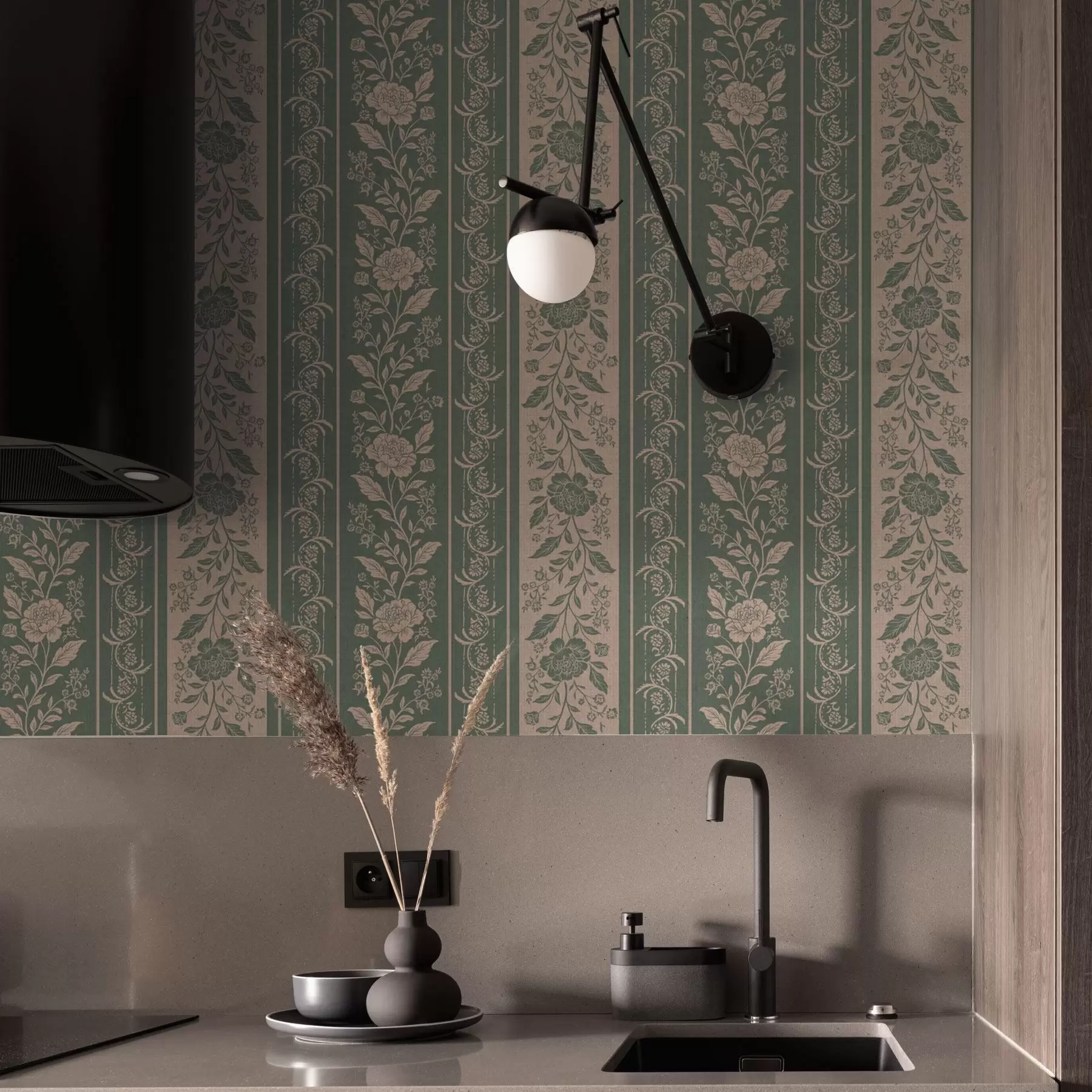 Fotobehang Verticale strepen met bloemenpatroon a00273