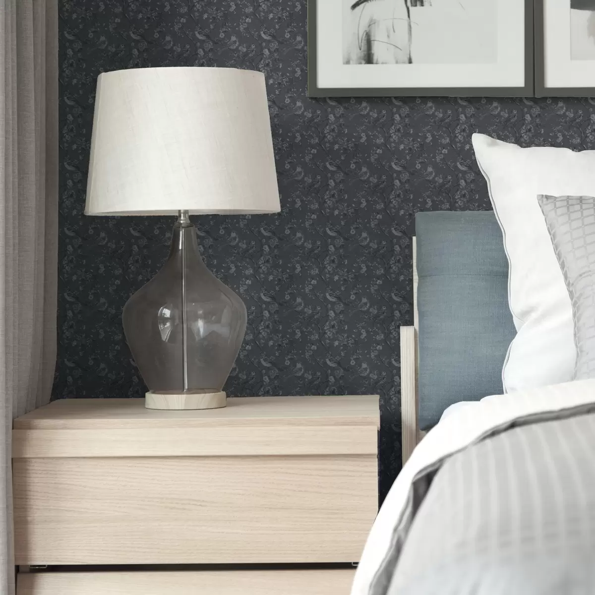 Behang Donker patroon met vogels en bloemen, klassieke stijl a00281