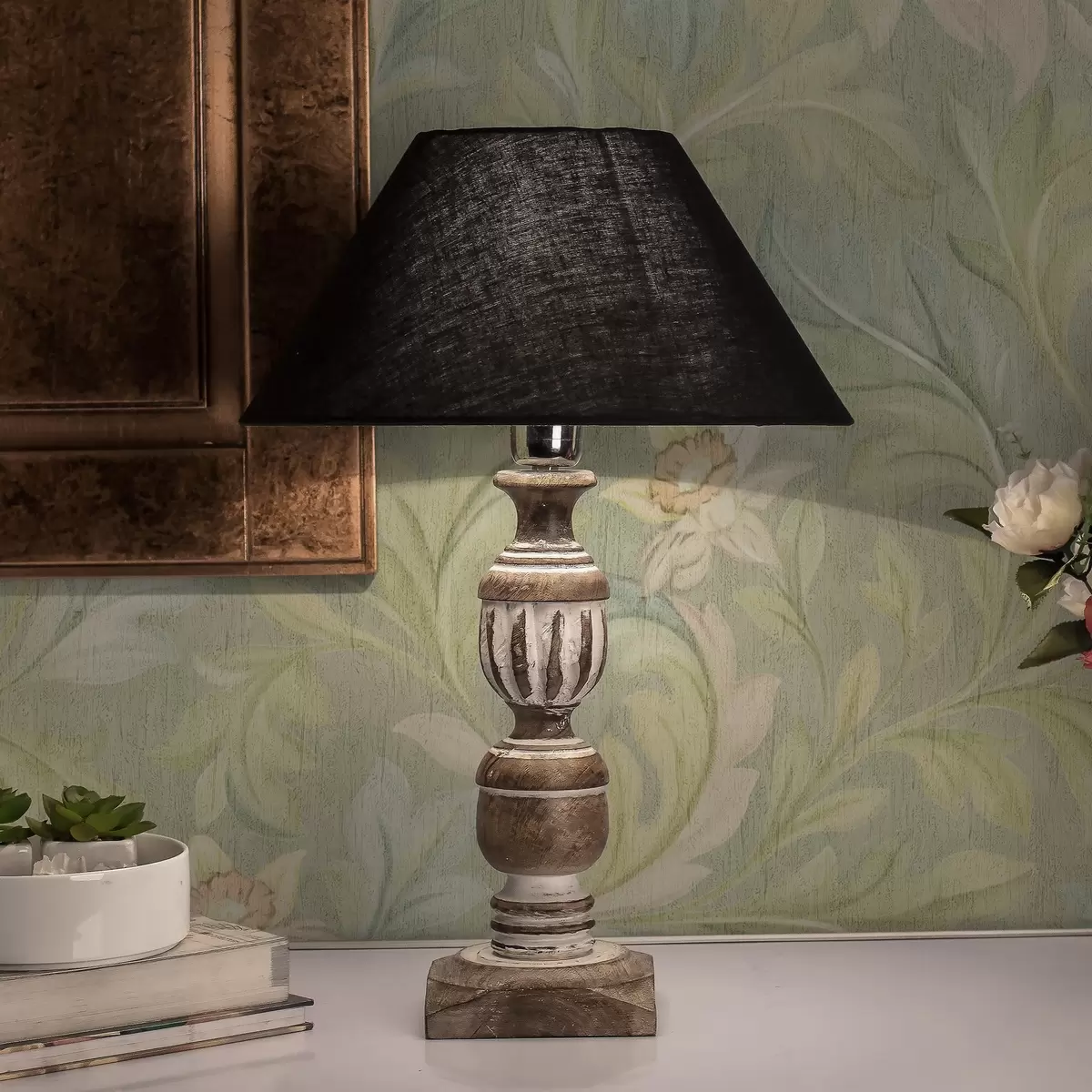 Behang Vintage bladeren op groene achtergrond, pastelkleuren a00277