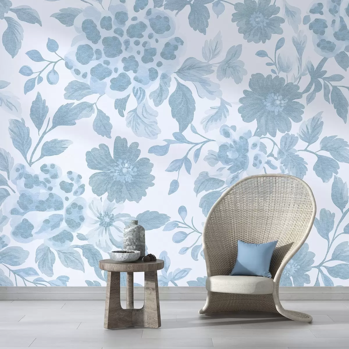 Fotobehang Boho stijl bloemen met luipaardprint, blauwe kleur w04114v1