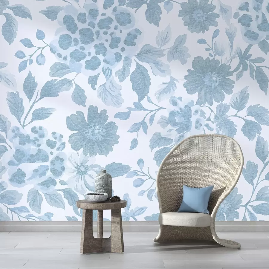 Fotobehang Boho stijl bloemen met luipaardprint, blauwe kleur w04114v1