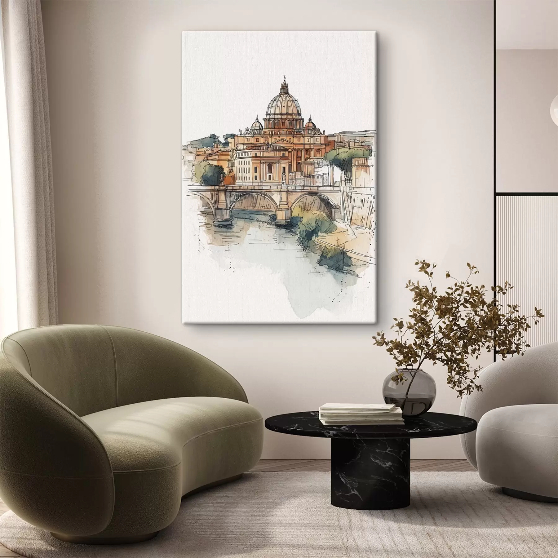  Schilderijen Aquarel Rome stad, schets tekening, architectuur  s44983