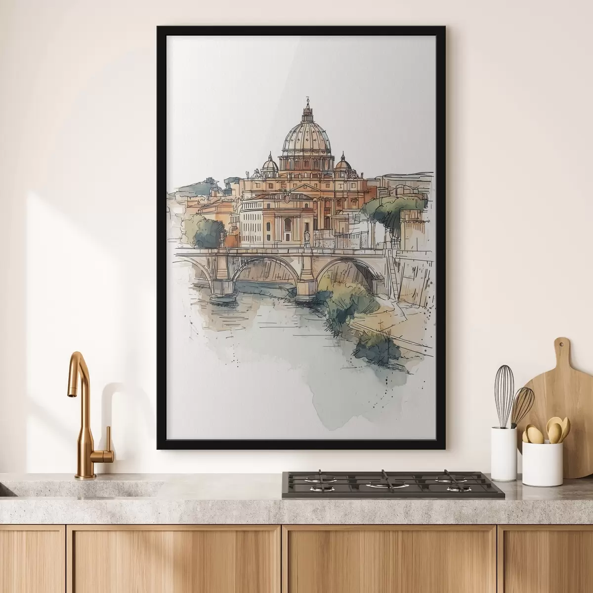 Poster Aquarel Rome stad, schets tekening, architectuur f44983