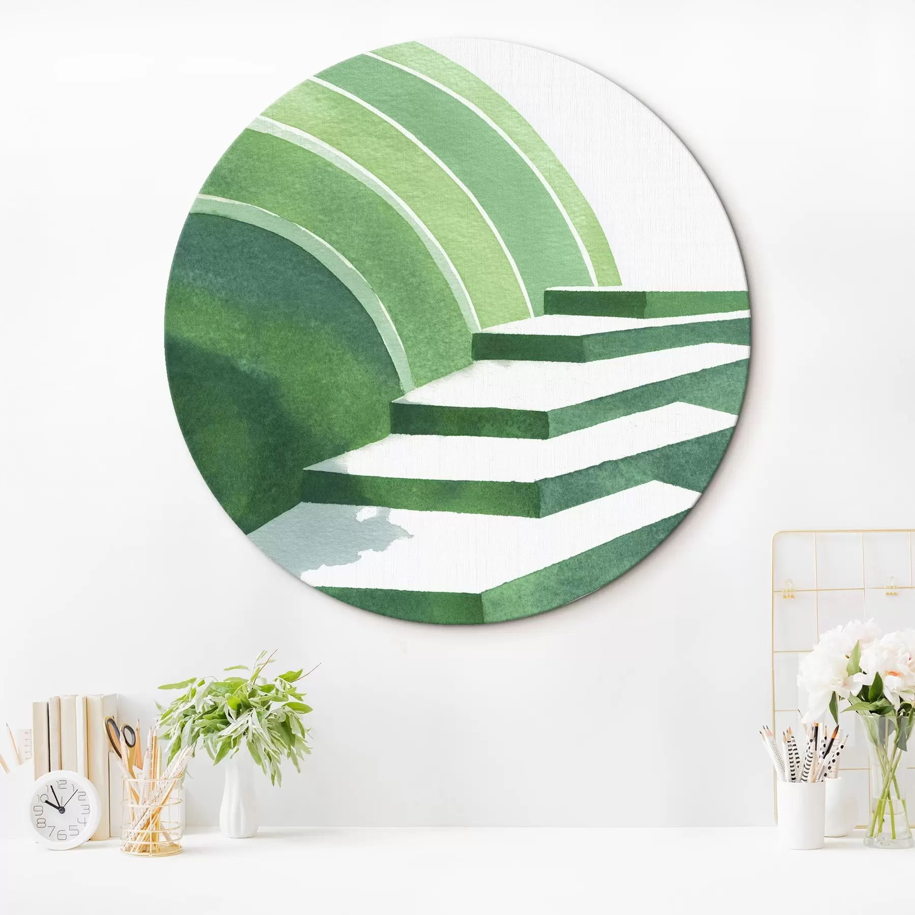  Schilderijen Geometrische abstractie in groene kleuren, aquarelstijl r44981