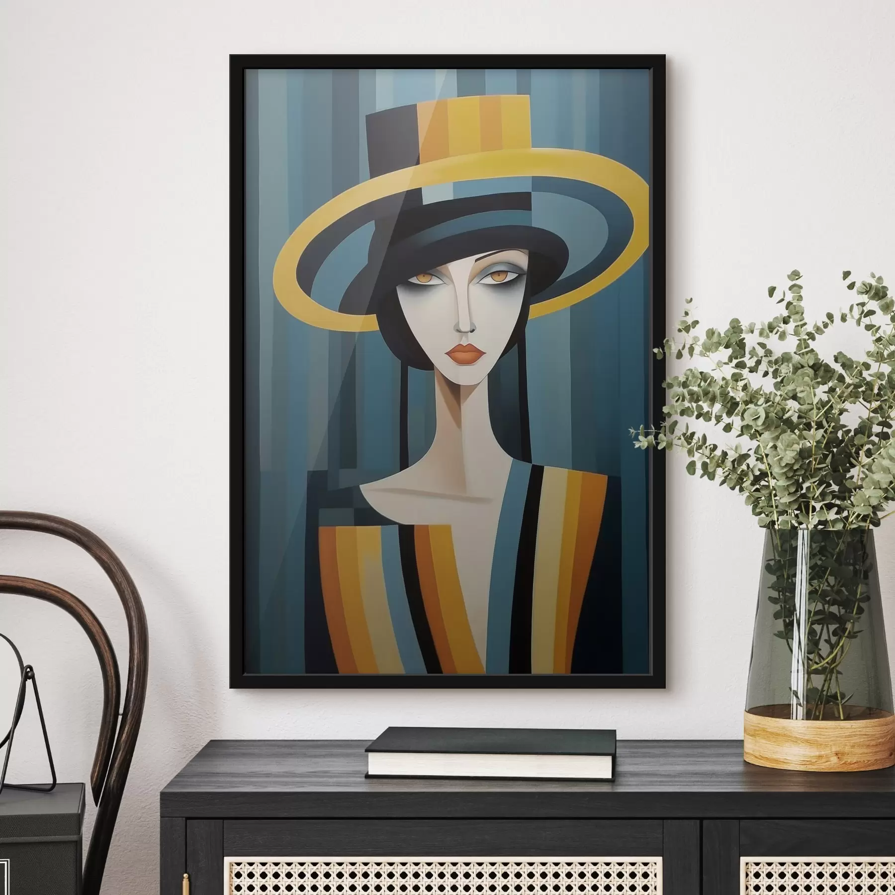 Fotobehang Abstract portret van vrouw met hoed f44990