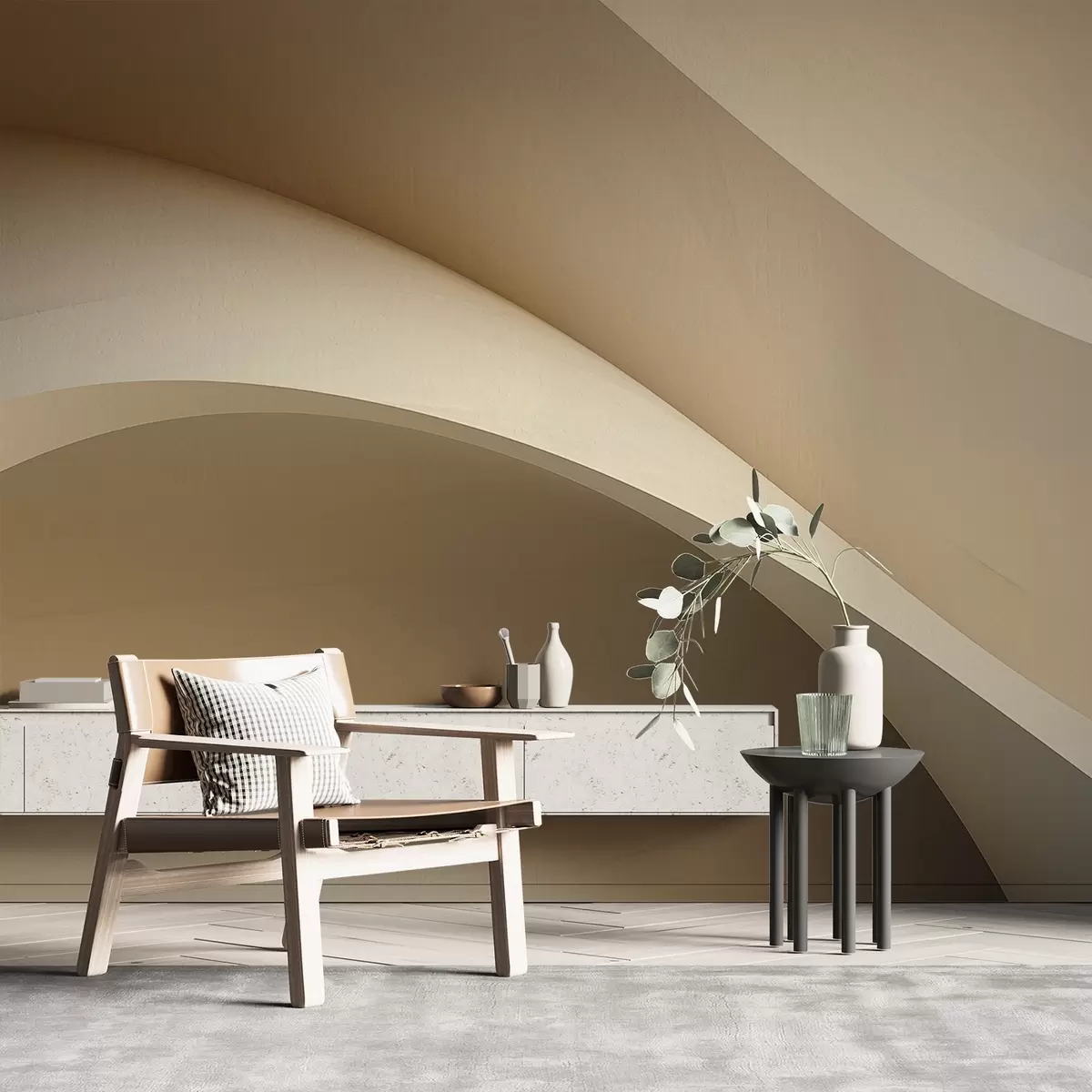 Fotobehang abstractie, golven, zachte rondingen, beige, glad, lijnen, modern w04217