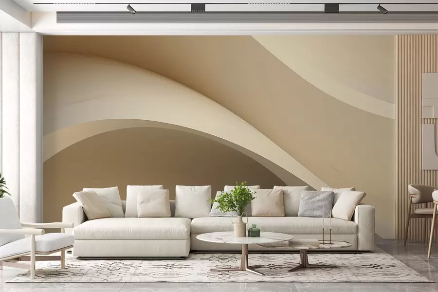 Fotobehang abstractie, golven, zachte rondingen, beige, glad, lijnen, modern w04217