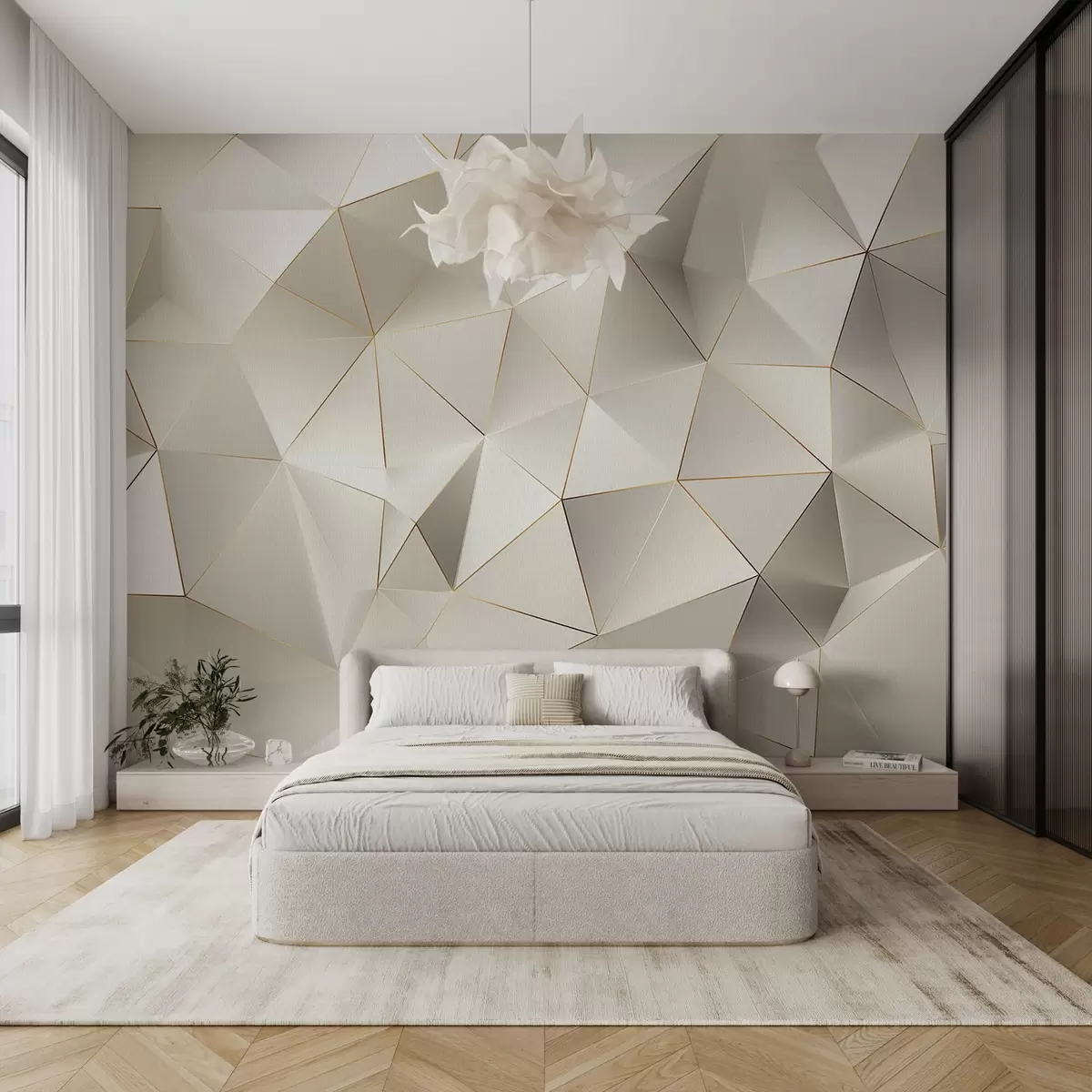 Fotobehang geometrie, abstractie, licht, facetten, patroon, structuur w04236