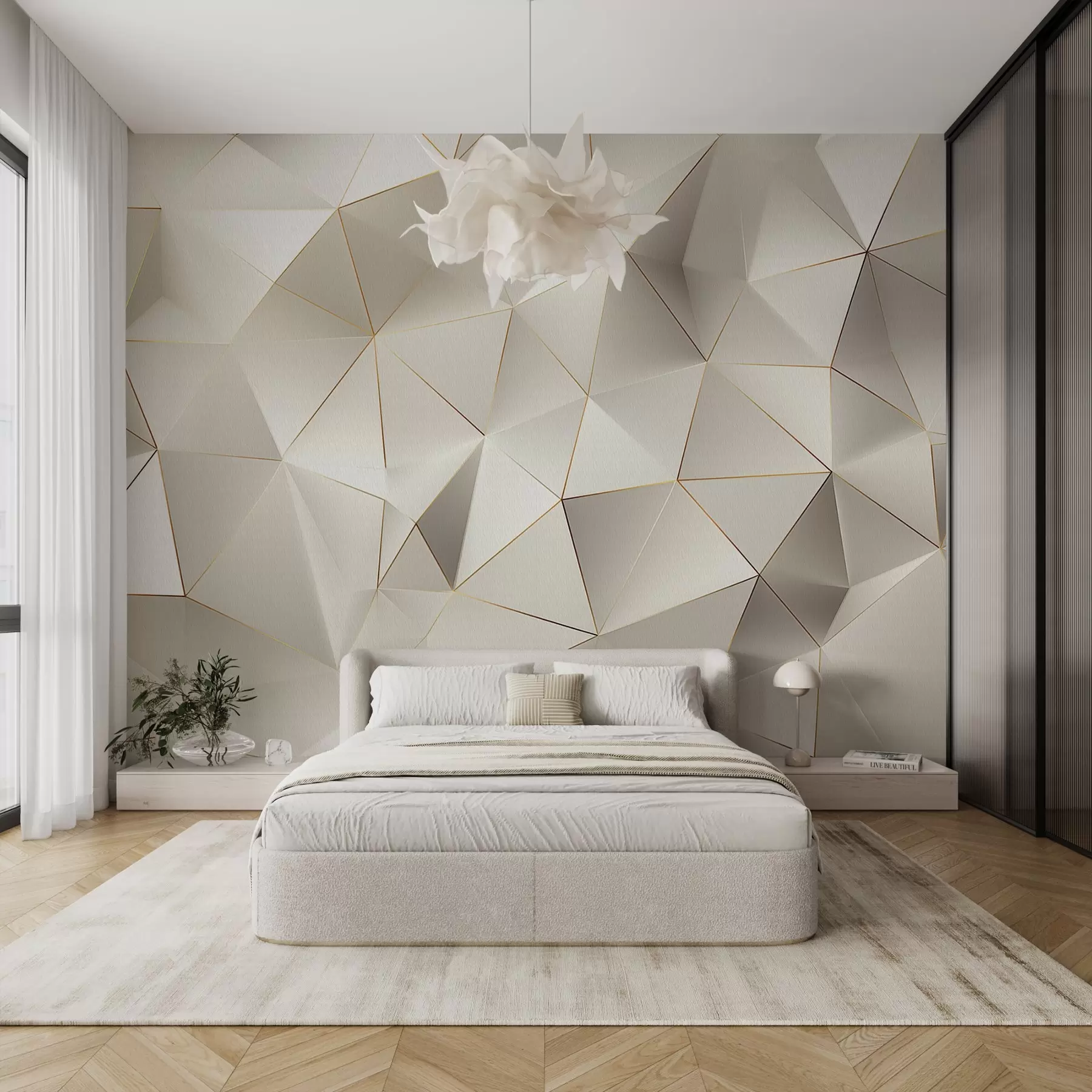 Fotobehang geometrie, abstractie, licht, facetten, patroon, structuur w04236