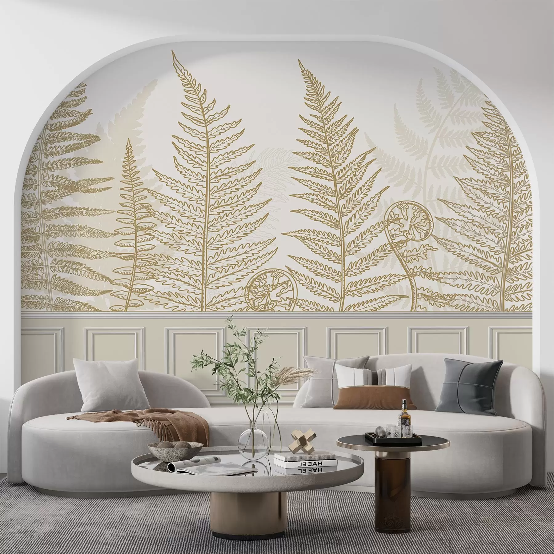 Fotobehang bladeren, planten, varen, licht, botanisch, grafisch w04239