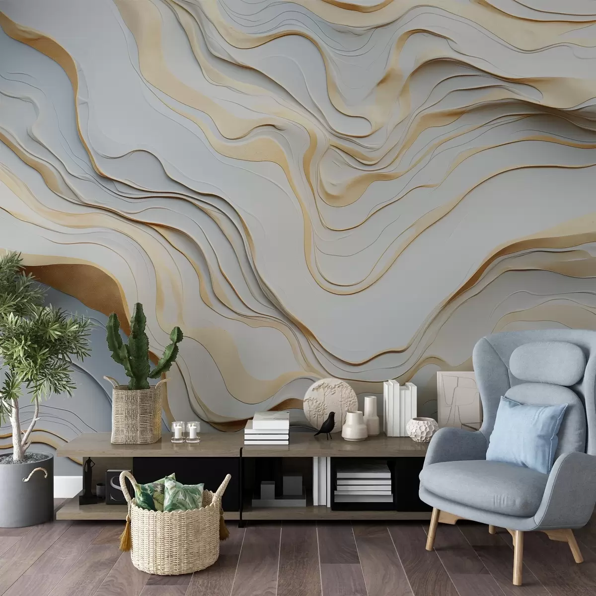 Fotobehang lagen, golven, abstractie, beige, grijs, gladheid, modern w04255