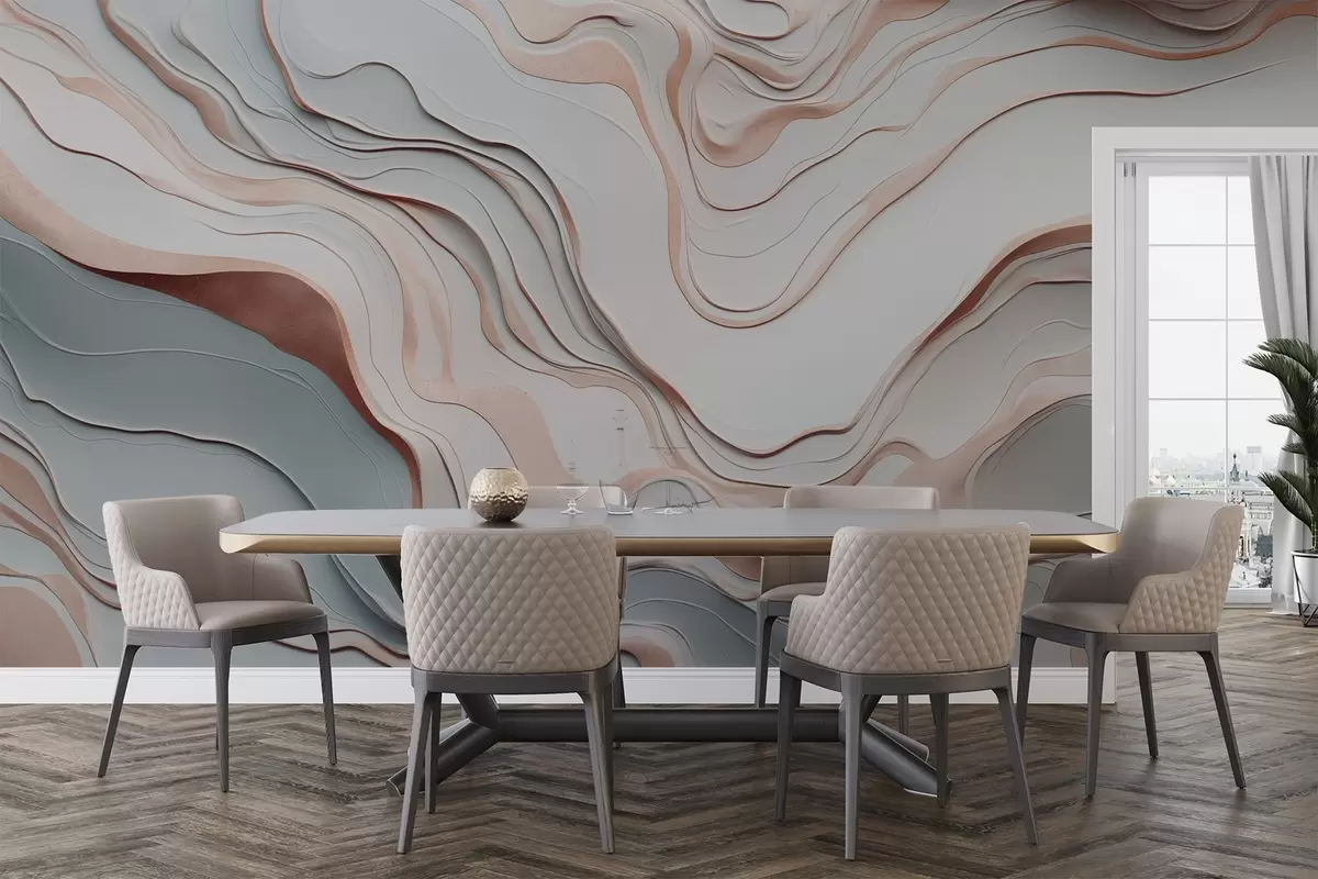 Fotobehang lagen, golven, abstractie, roze, grijs, zachte vormen, w04255v1