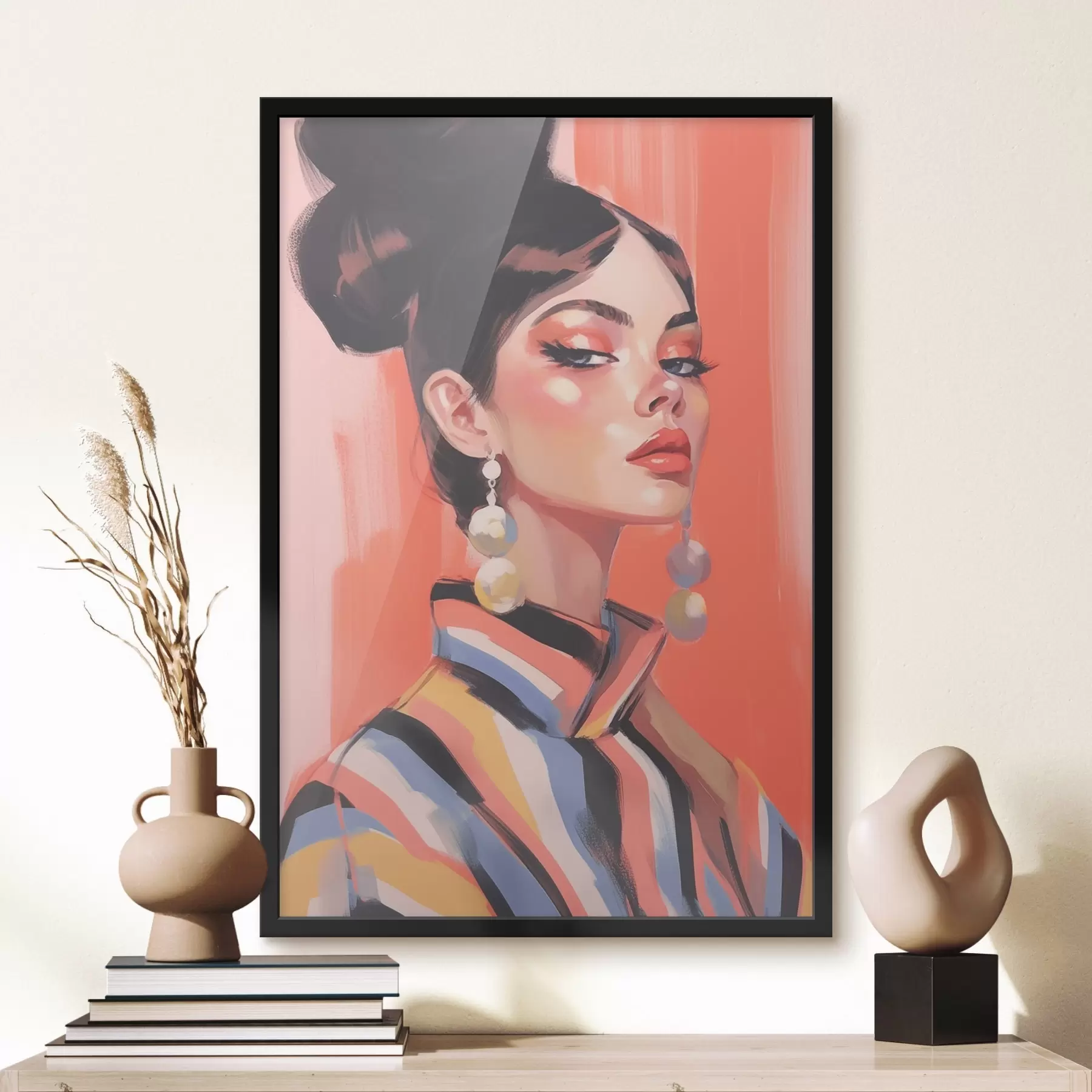 Fotobehang Portret van vrouw in gestreept shirt f45079