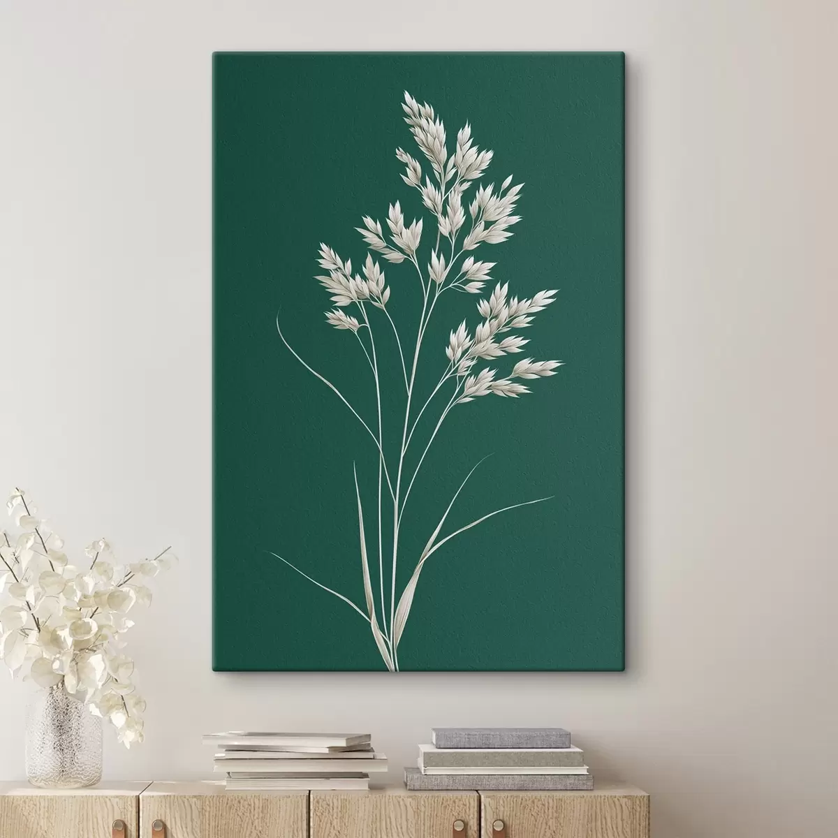  Schilderijen botanisch, minimaal, gras, stengel, groene achtergrond, natuurlijk, plant, plat s45091