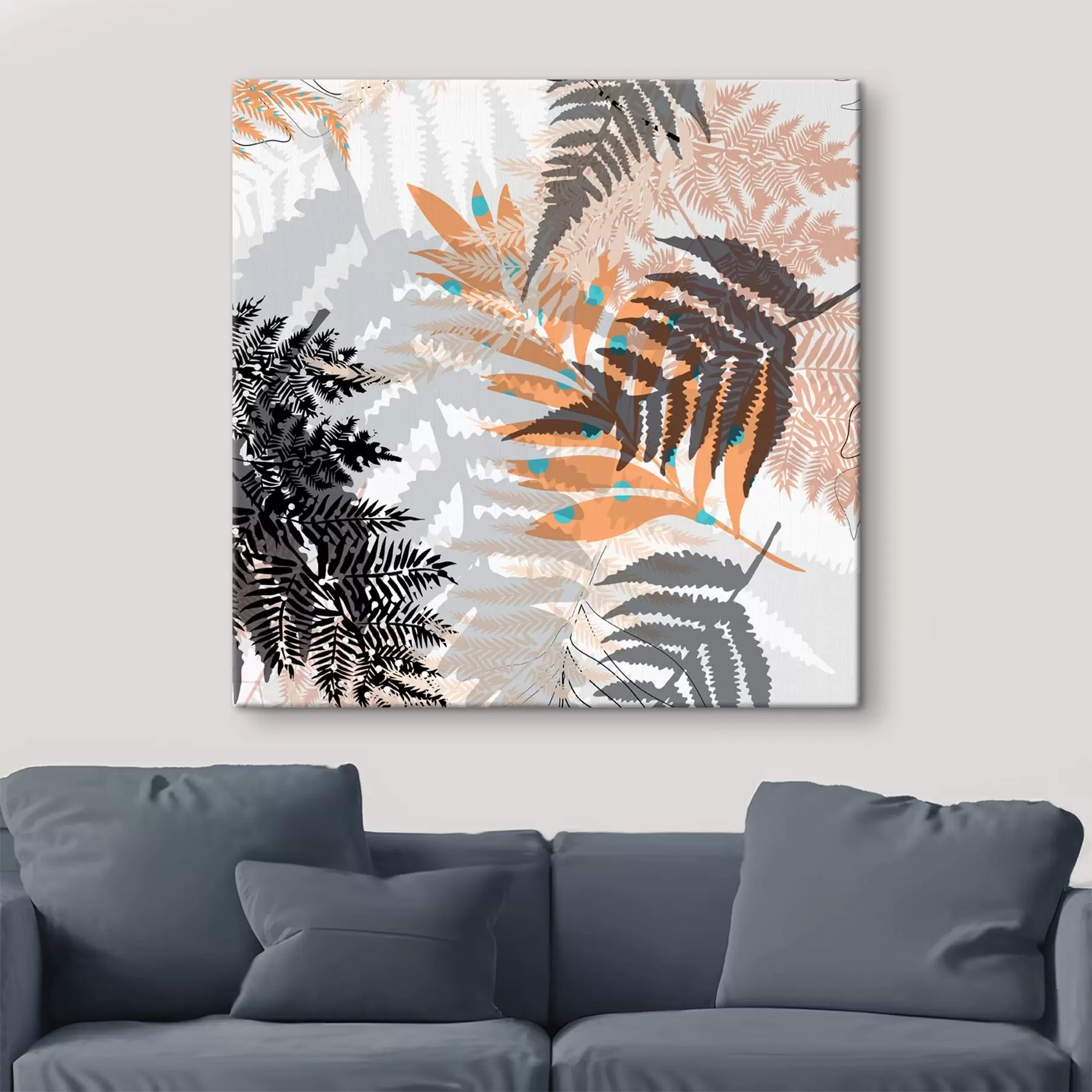  Schilderijen jungle gebladerte, moderne stijl, lijntekeningen, gelaagde planten, gedempte kleuren, natuur s45102