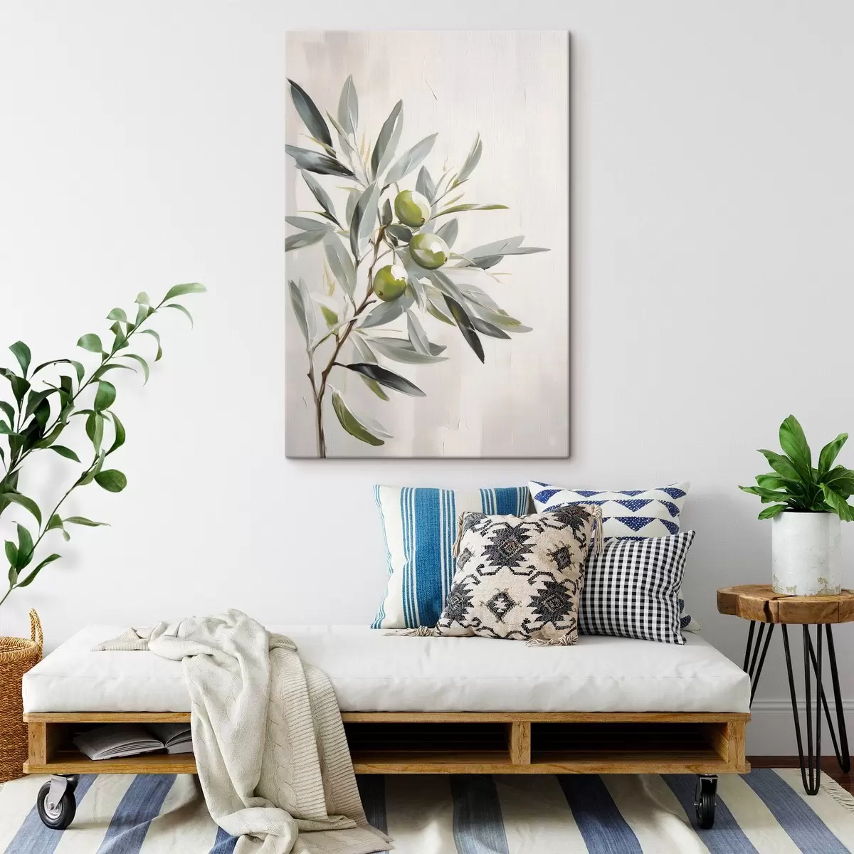  Schilderijen olijftak, groen fruit, gedempte tinten, bladeren, minimaal, natuurlijk, olieverfschilderij, botanisch s45109