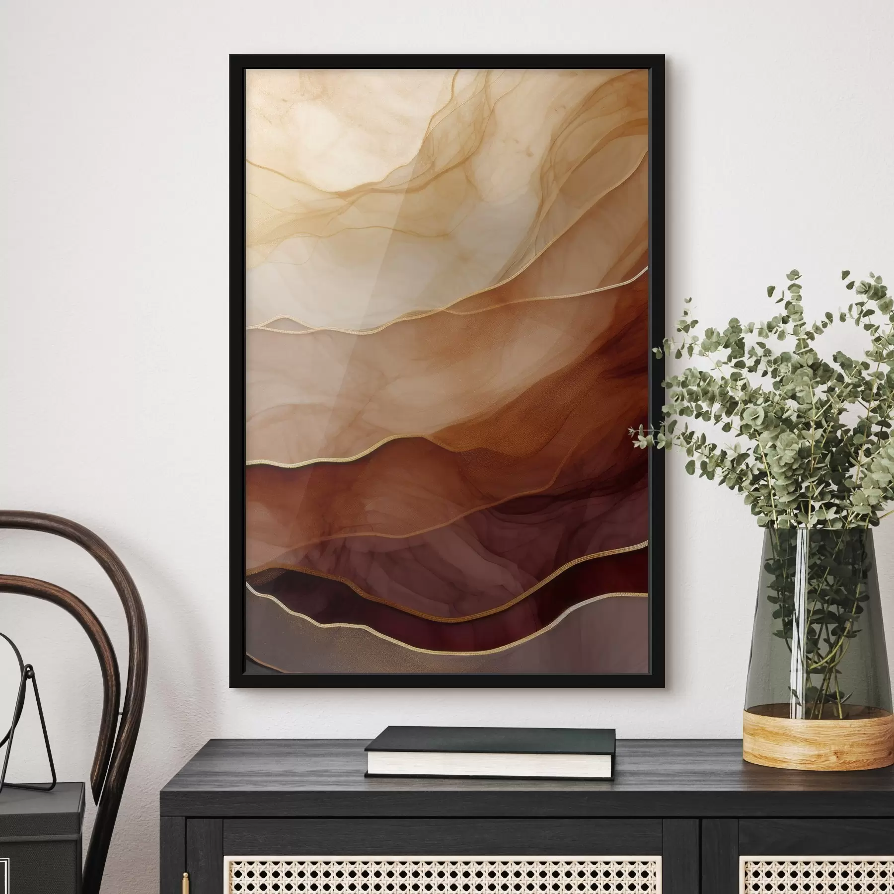 Fotobehang vloeiend, zand, lagen, minimaal, zachte lijnen, warme tinten, natuurlijk, beweging f45090