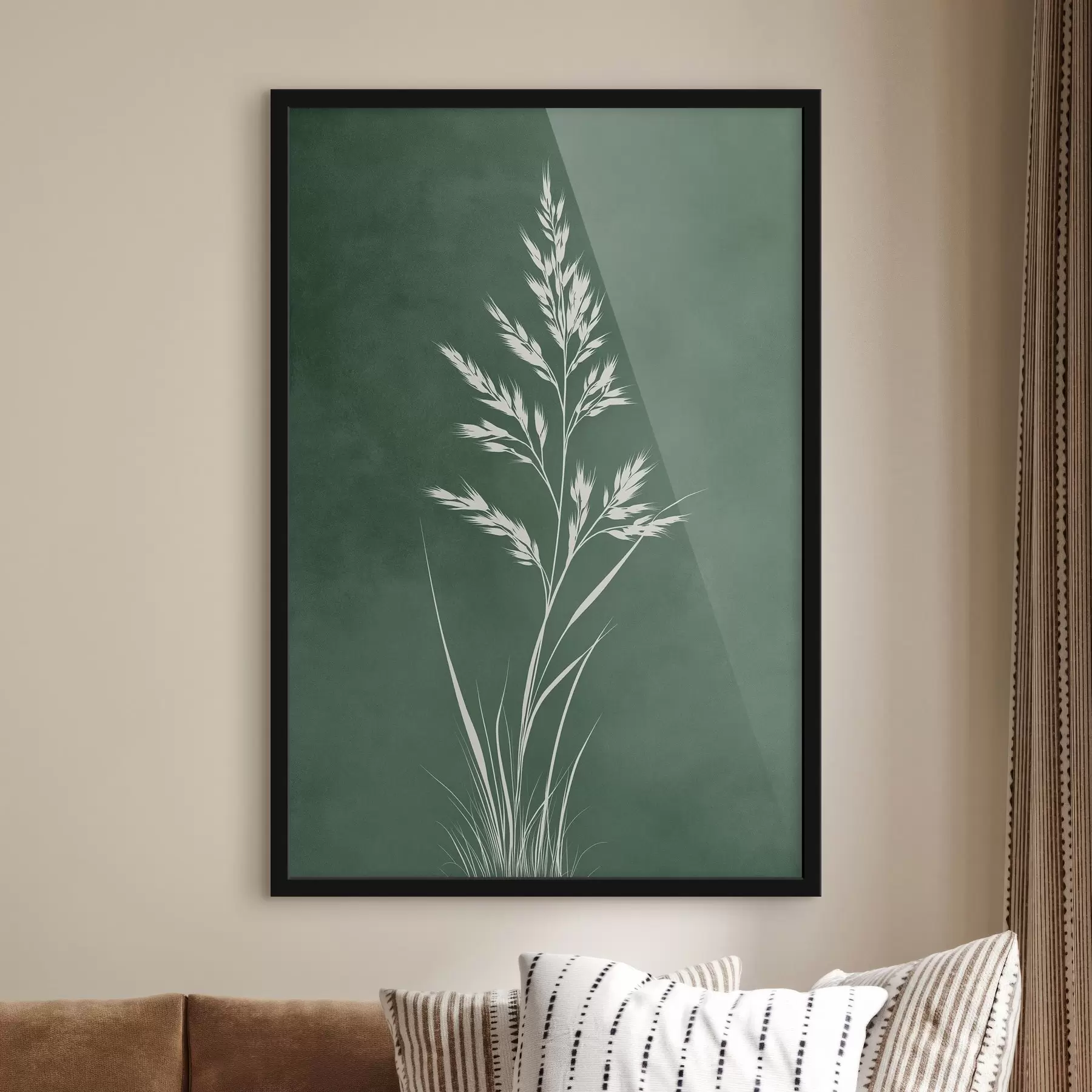 Fotobehang veldgras, natuur, botanische kunst, elegant, vlakke stijl, gedempte tinten, gebladerte f45093