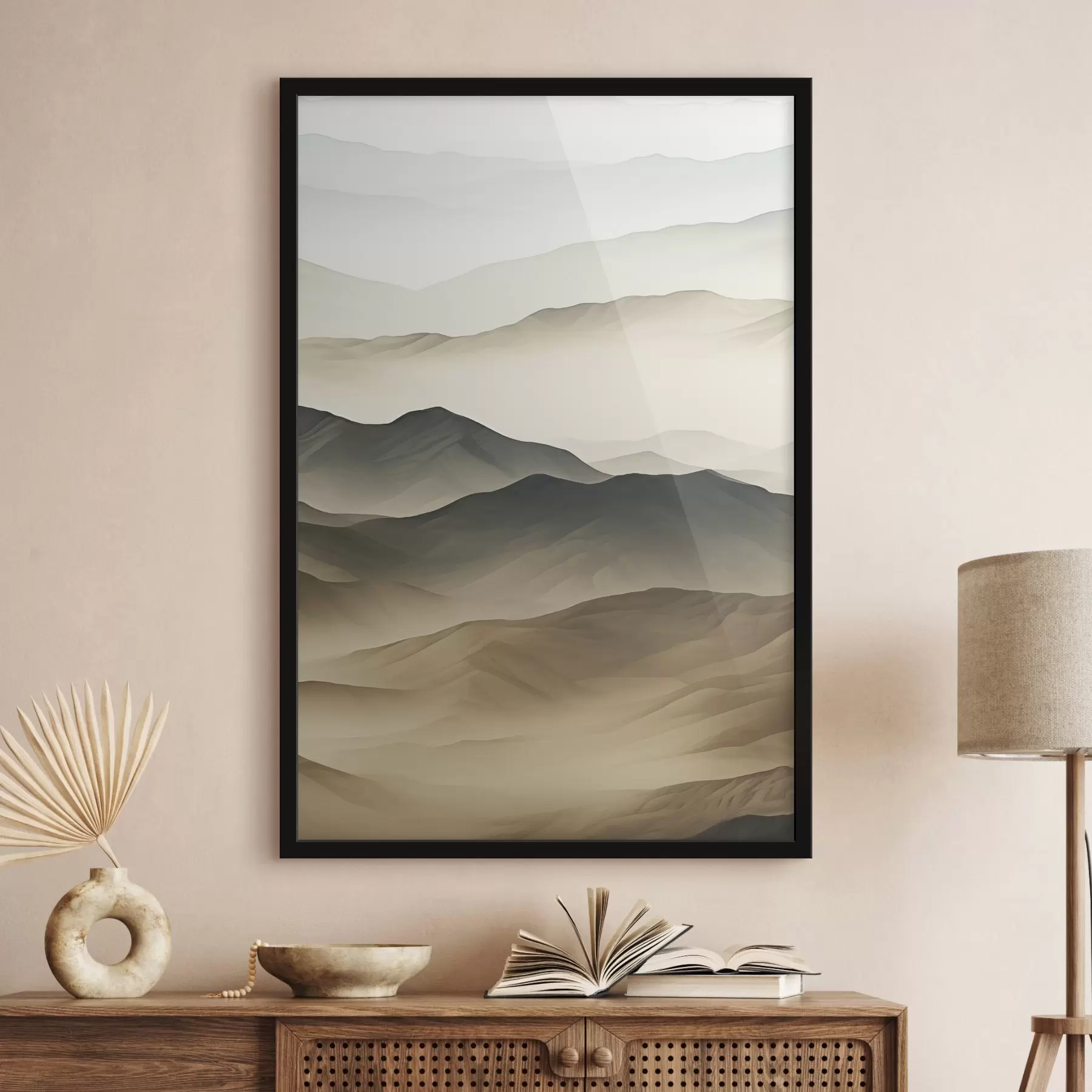 Fotobehang woestijnheuvels, gladde vormen, vervaagd, organische textuur, kalm, minimaal, terrein f45097