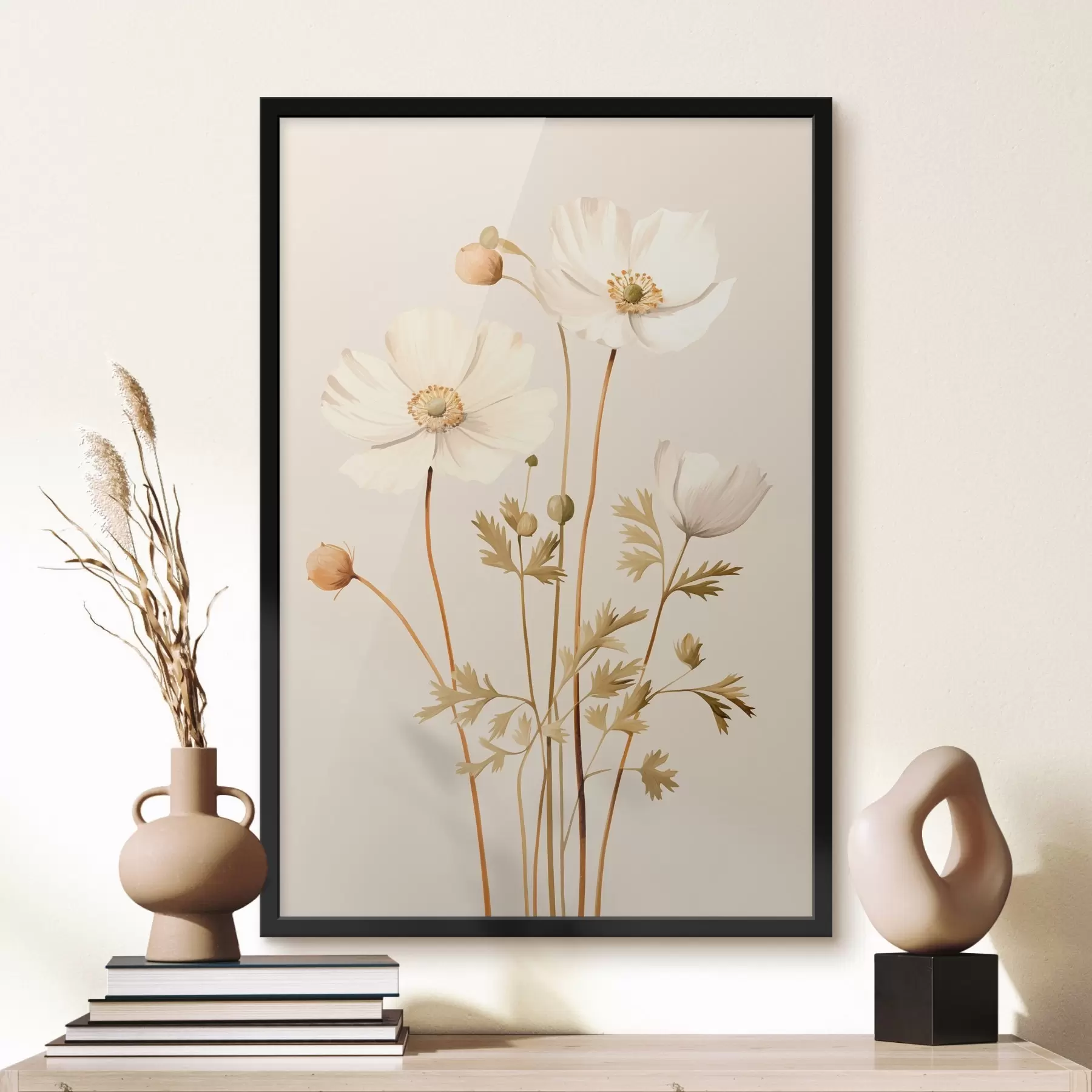 Fotobehang bloem, botanisch, beige achtergrond, zachte tinten, bloemblaadjes, plant, vintage, minimaal f45099