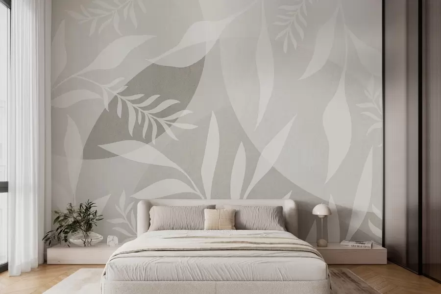 Fotobehang Silhouetten van takjes tegen een achtergrond van abstracte cirkels w04270
