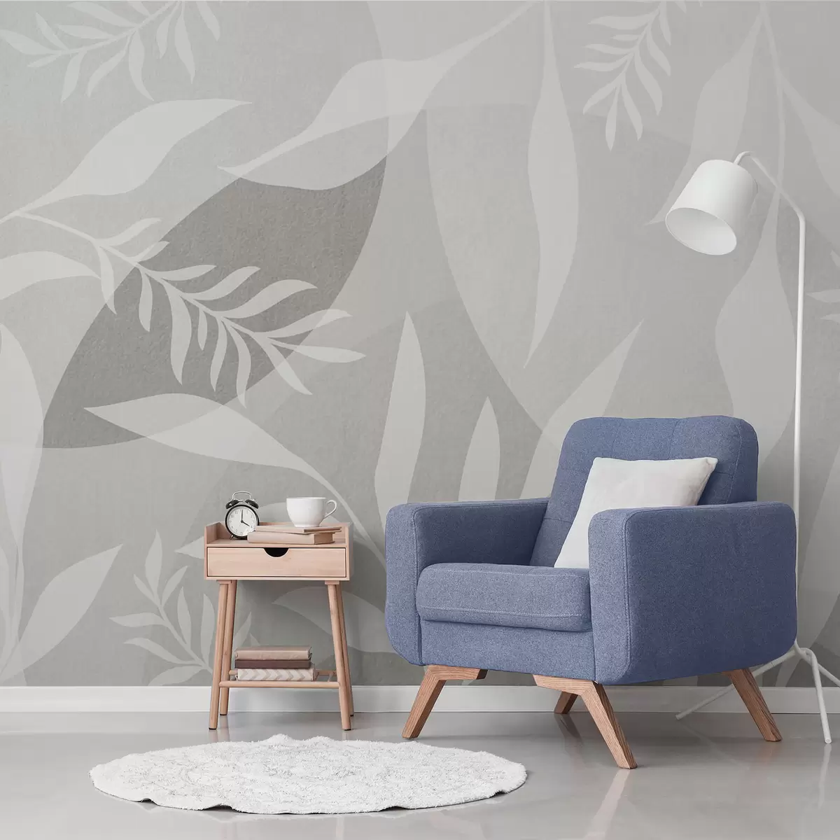 Fotobehang Silhouetten van takjes tegen een achtergrond van abstracte cirkels w04270