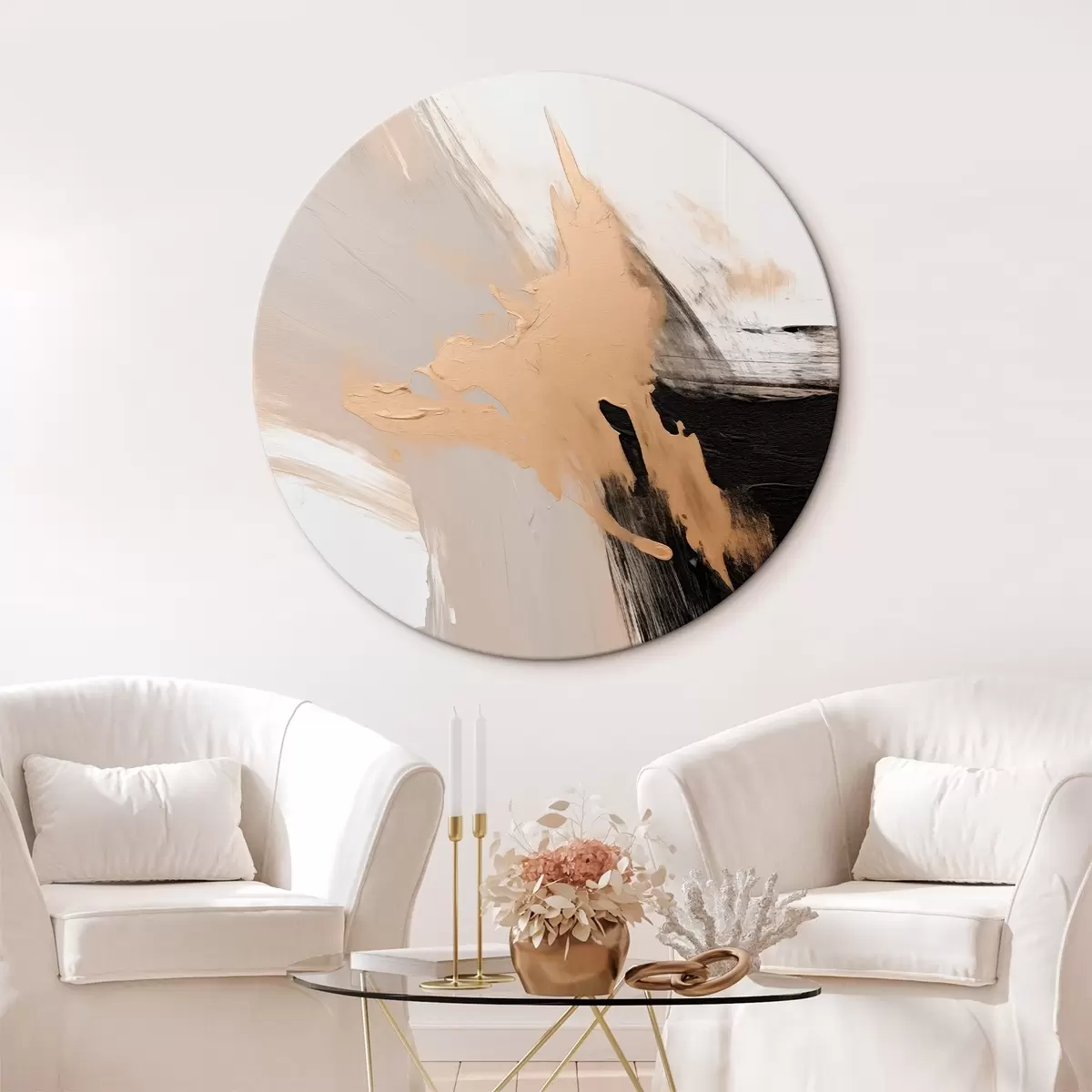 Ronde schilderijen Dynamische abstractie imitatie van penseelstreken r45126