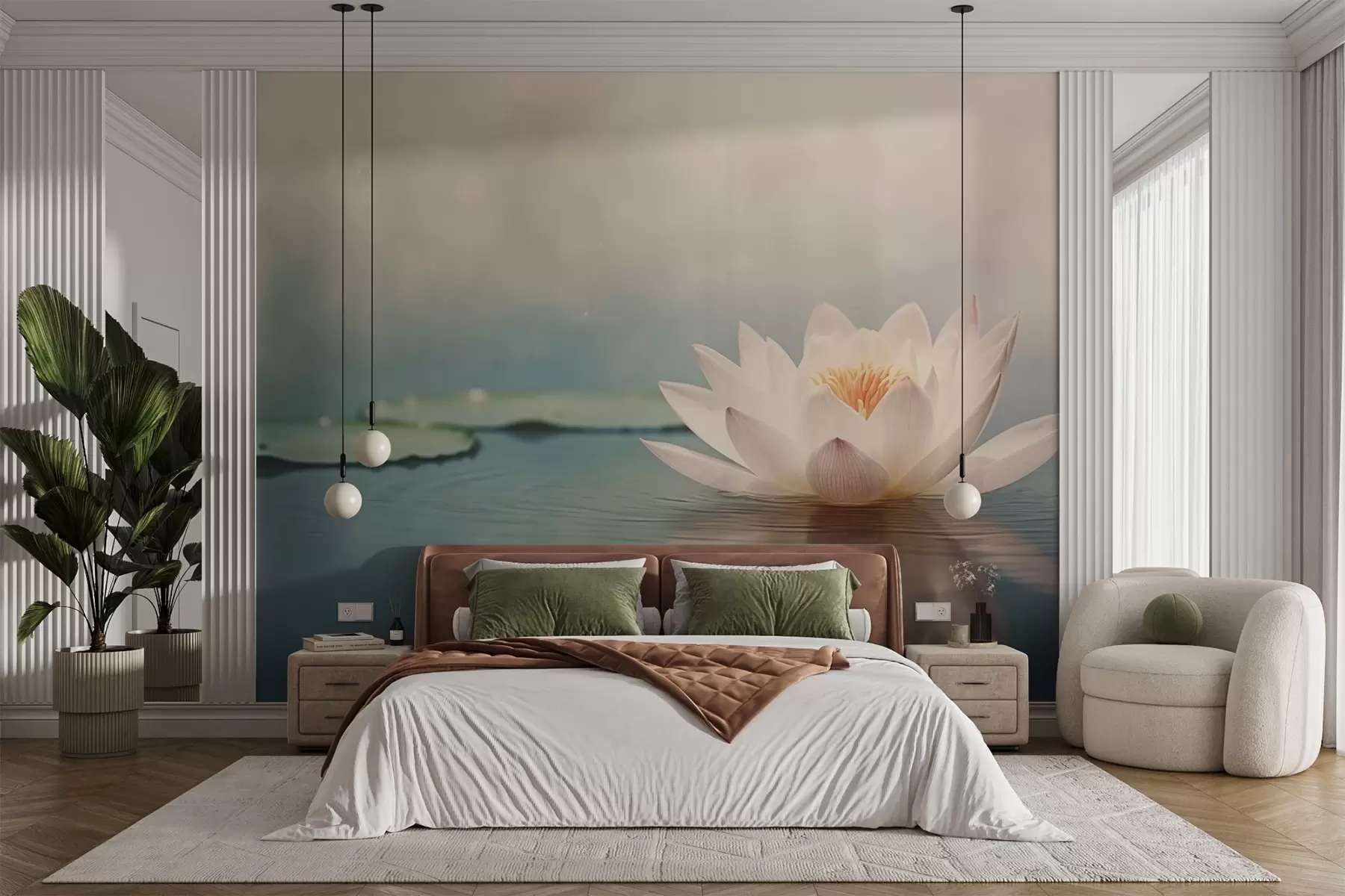 Fotobehang Witte lotusbloem op het water w04272