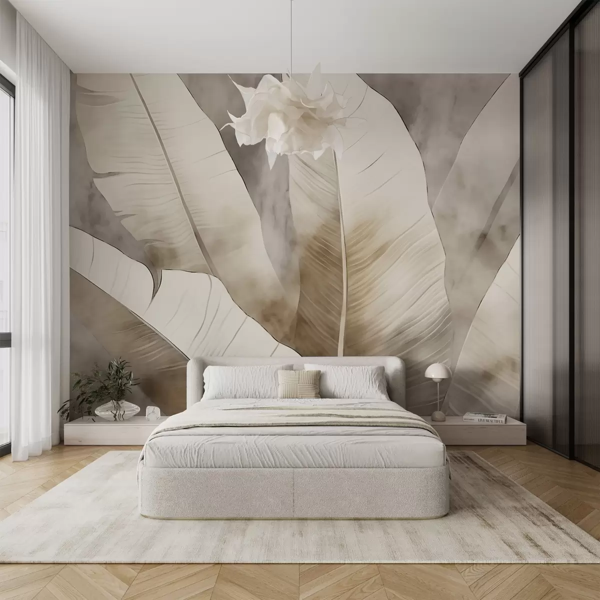 Fotobehang Bananenbladeren, verbrand papiereffect w04276
