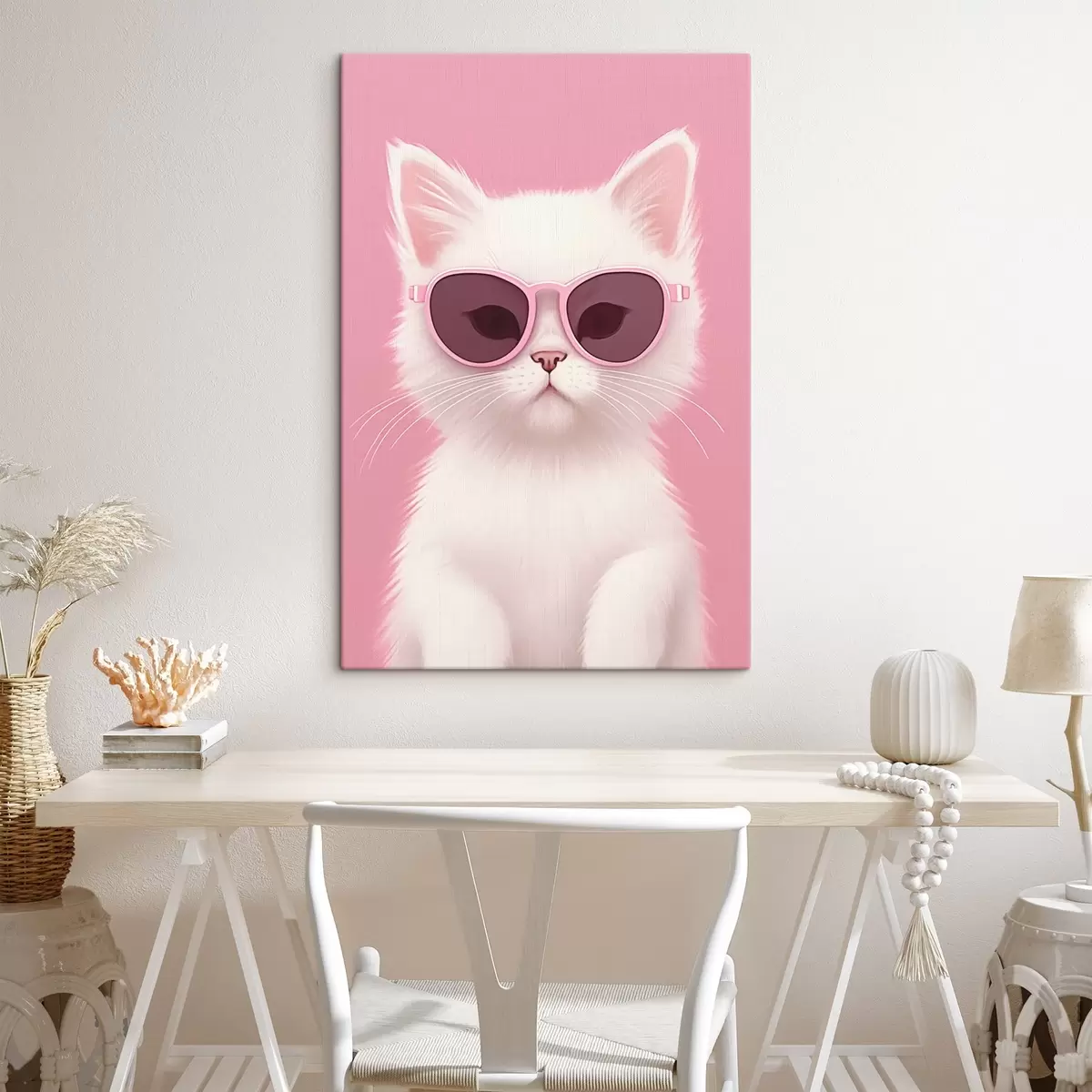  Schilderijen Witte kat met roze bril s45145