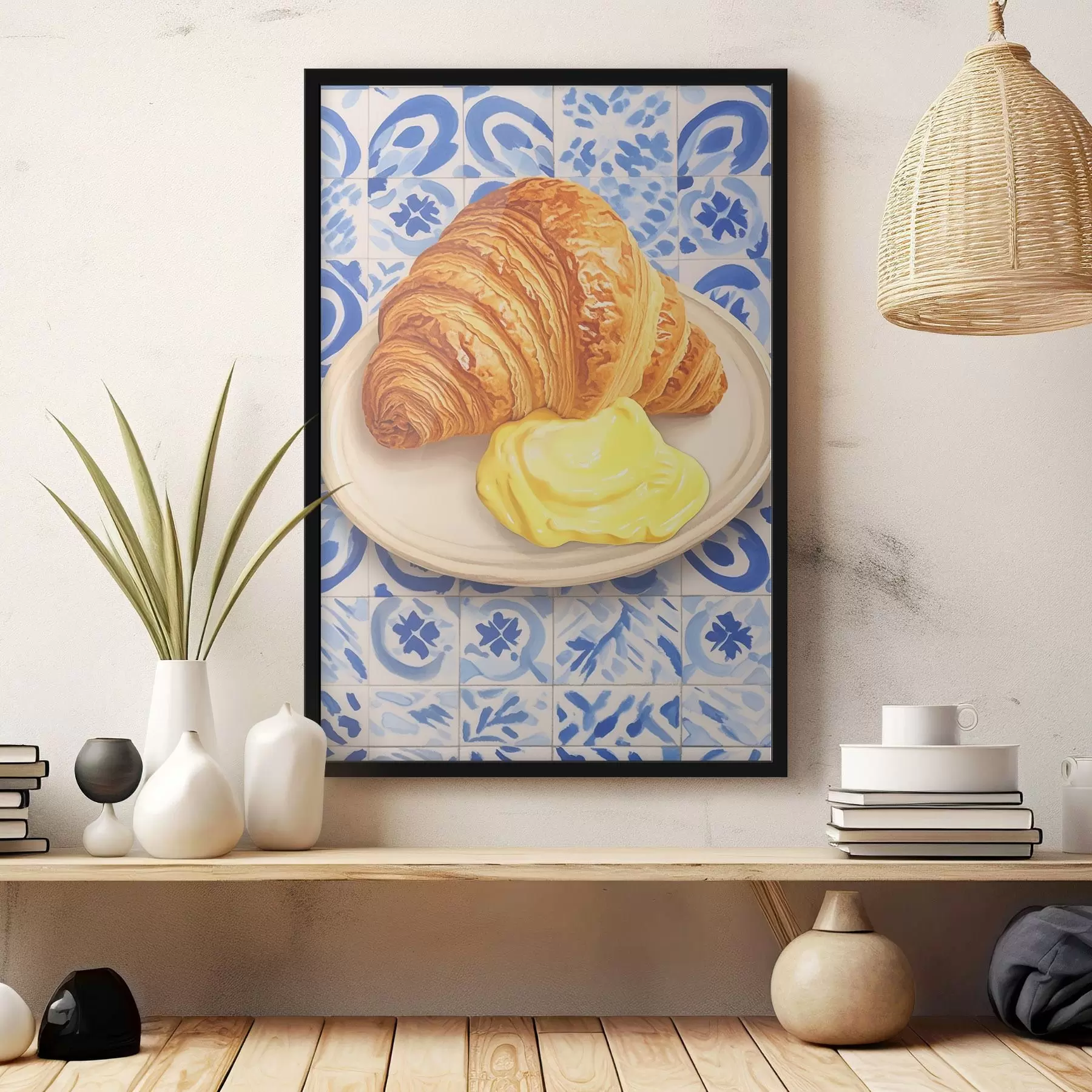 Fotobehang Croissant met boter op een bord f45146