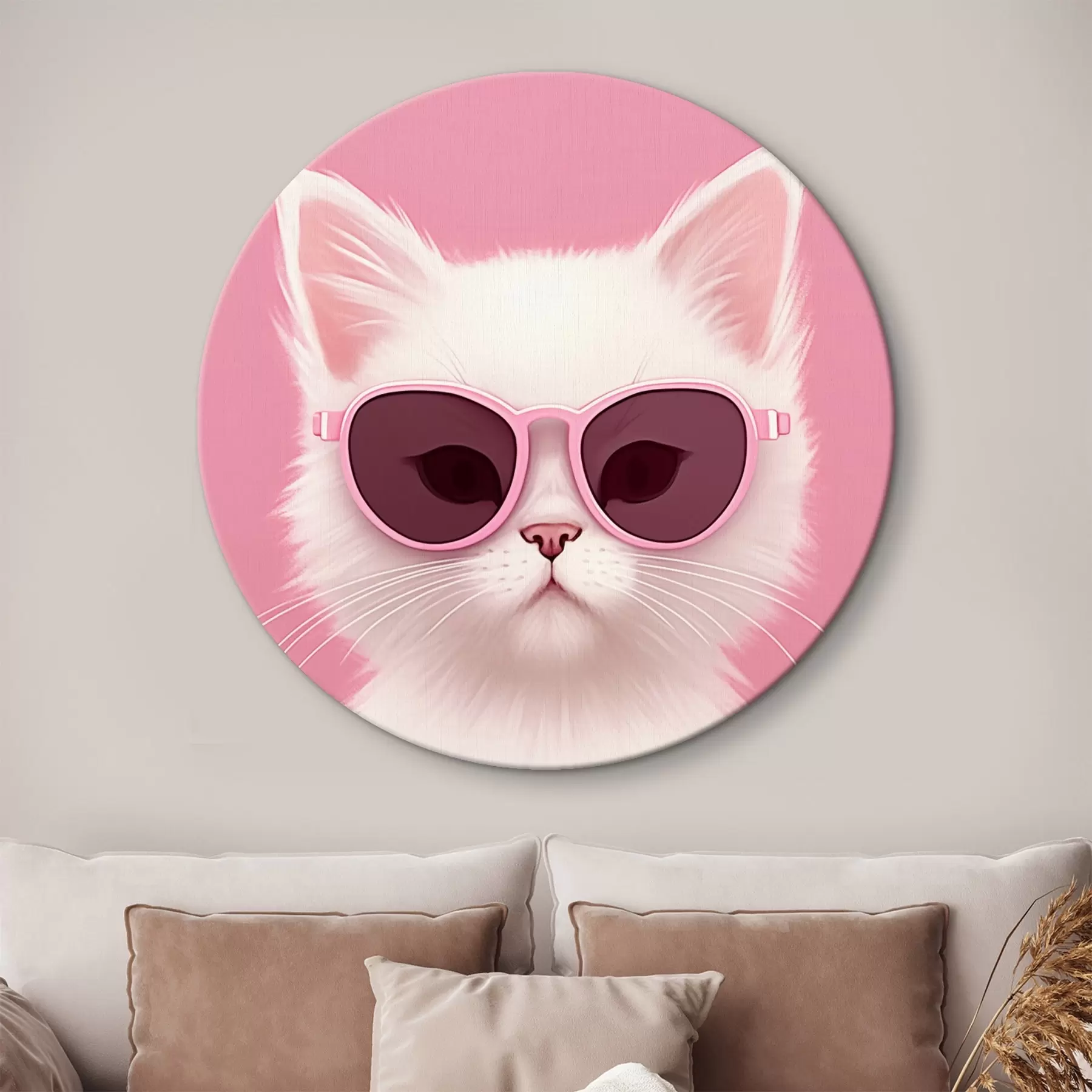  Schilderijen Witte kat met roze bril r45145