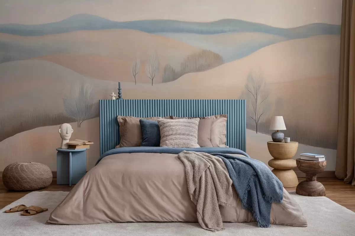 Fotobehang landschap in de stijl van een pasteltekening w04077