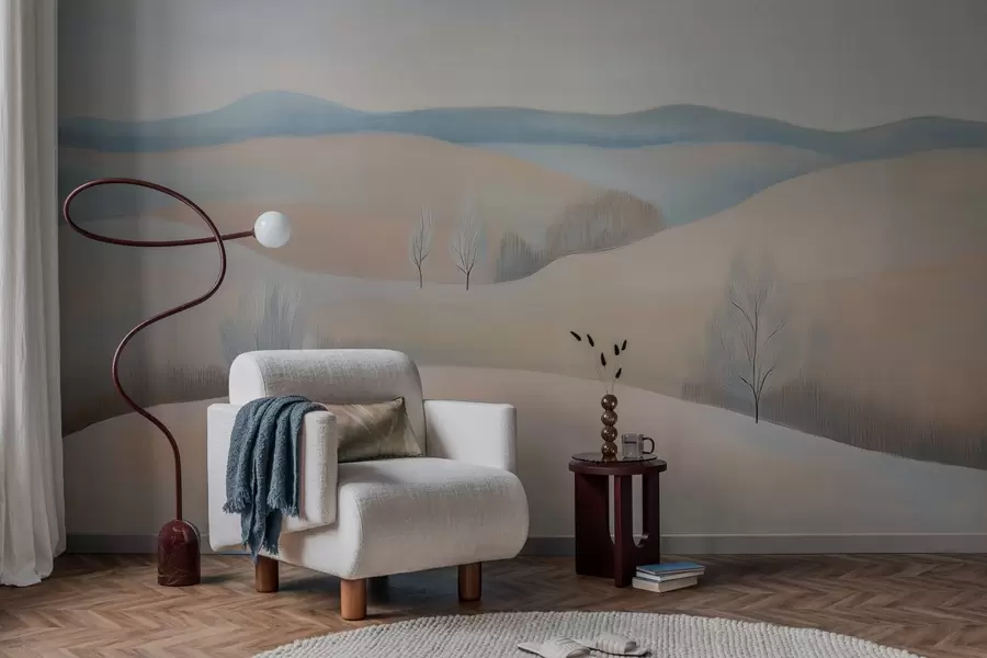 Fotobehang landschap in de stijl van een pasteltekening w04077