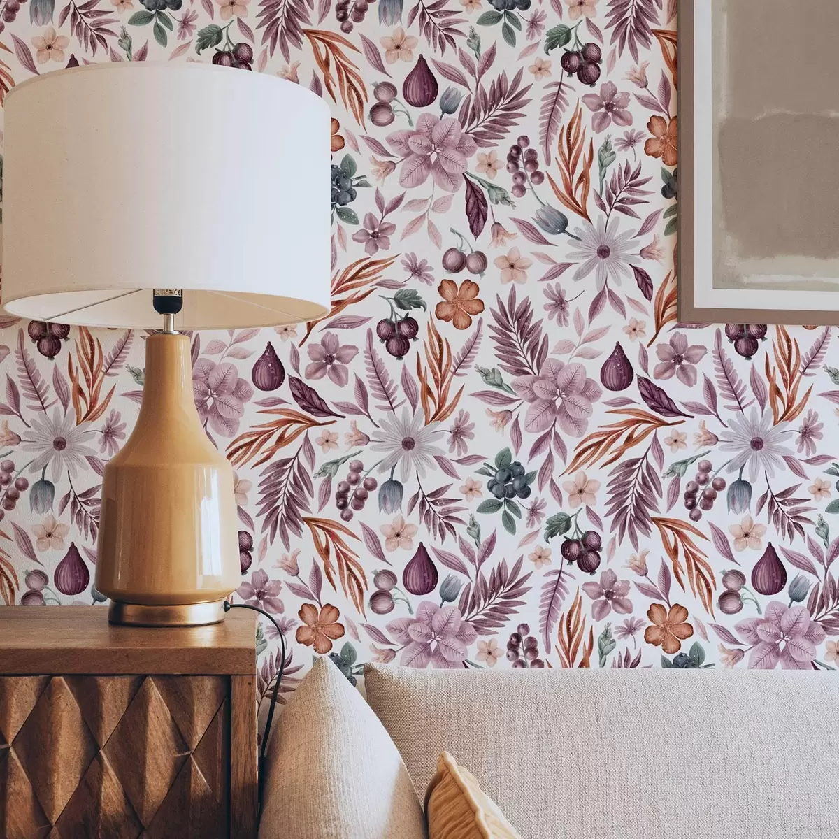 Behang Heldere bessen, bloemen en bladeren in aquarelstijl a00298