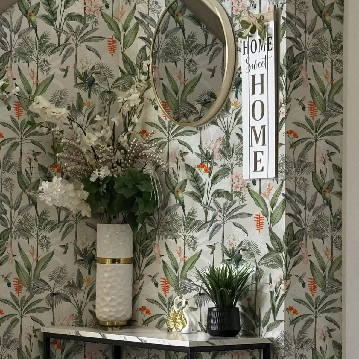 Behang Tropische vogels tussen palmbladeren a00308