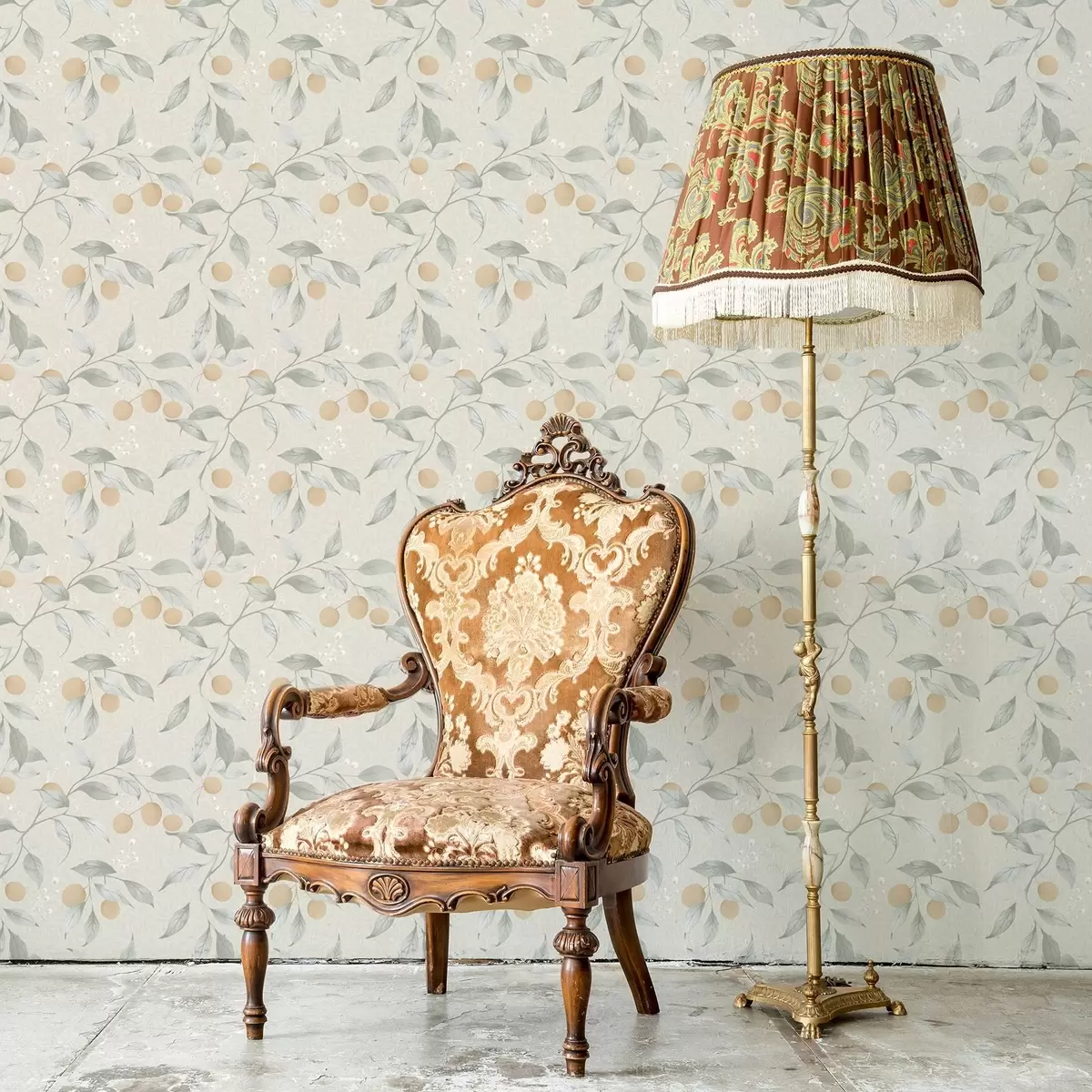 Behang Lichte takken met oranje bessen a00344