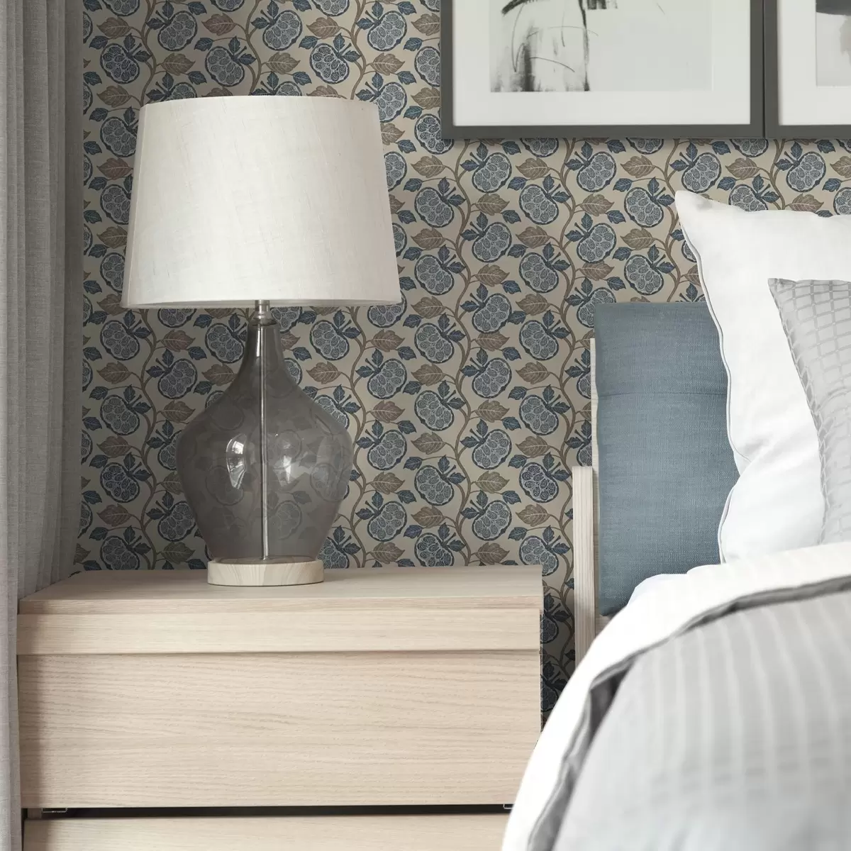 Behang Symmetrisch patroon met blauwe en beige elementen a00360