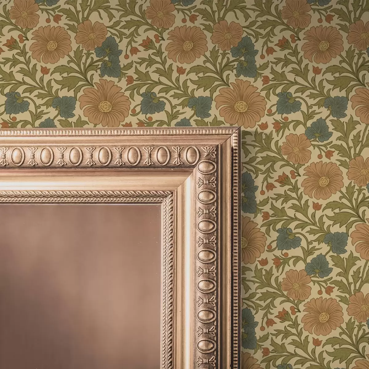 Behang Oranje bloemen met bladeren in Art Nouveau stijl a00409
