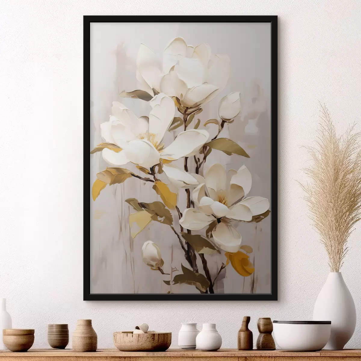 Poster Een abstracte tak met Magnolia f44300