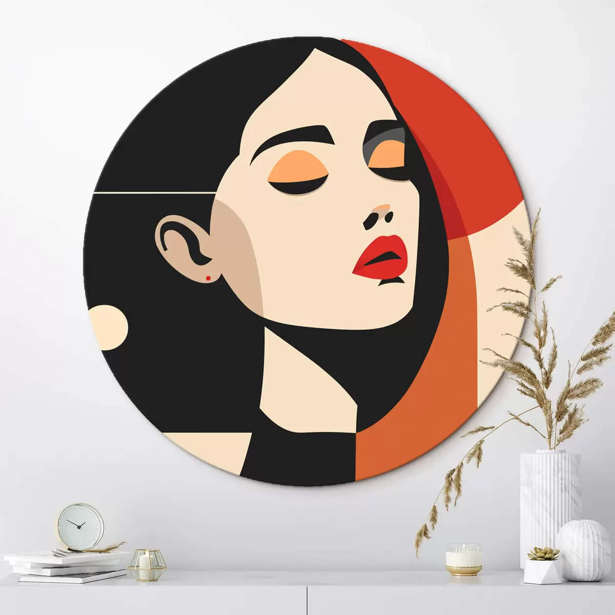 Ronde schilderijen Abstract portret van een vrouw in Bauhaus-stijl r45166