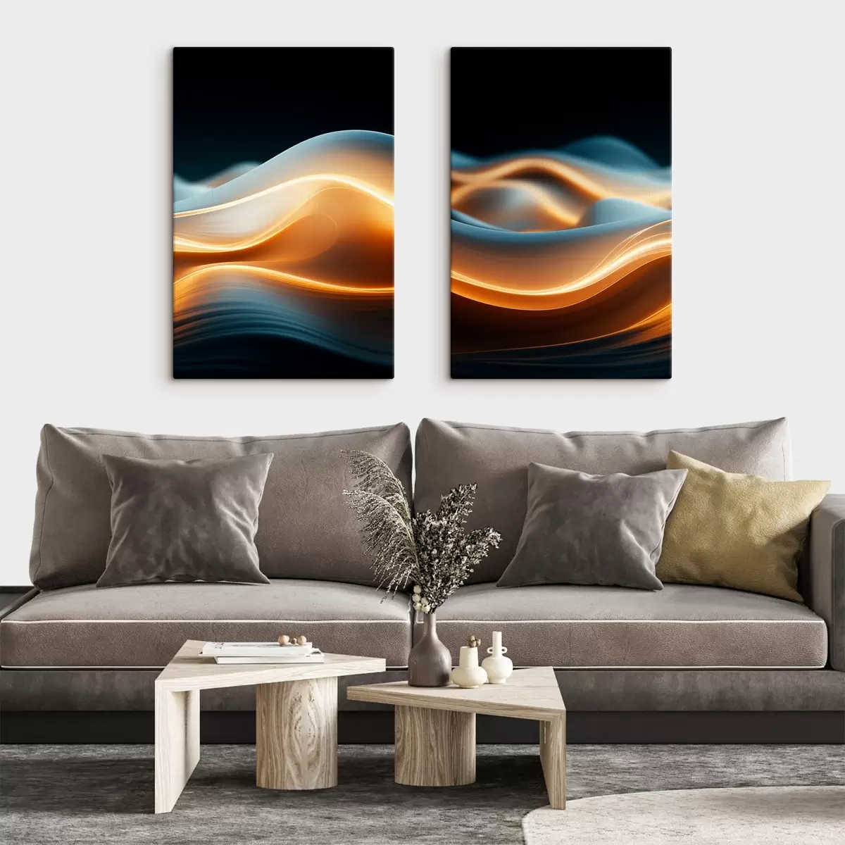  Schilderijen Abstracte vloeiende vormen met oranje lijnen, vloeiende rondingen en lijnen, dynamische compositie, donkere achtergrond m00526
