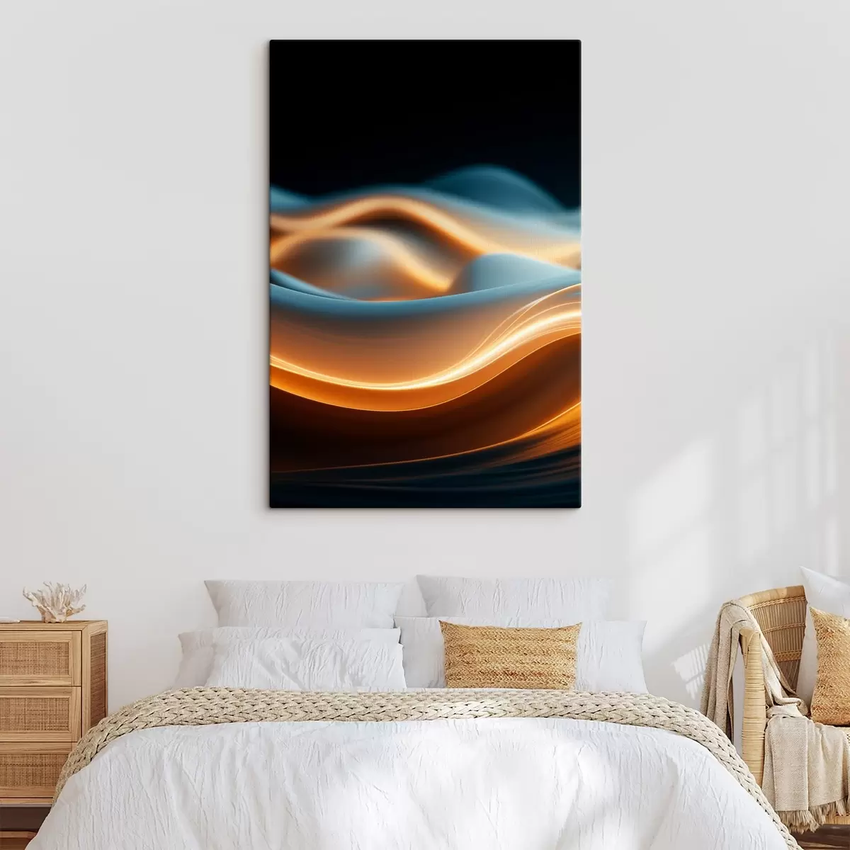  Schilderijen Abstracte vloeiende vormen met oranje lijnen, vloeiende rondingen en lijnen, dynamische compositie, donkere achtergrond s45184