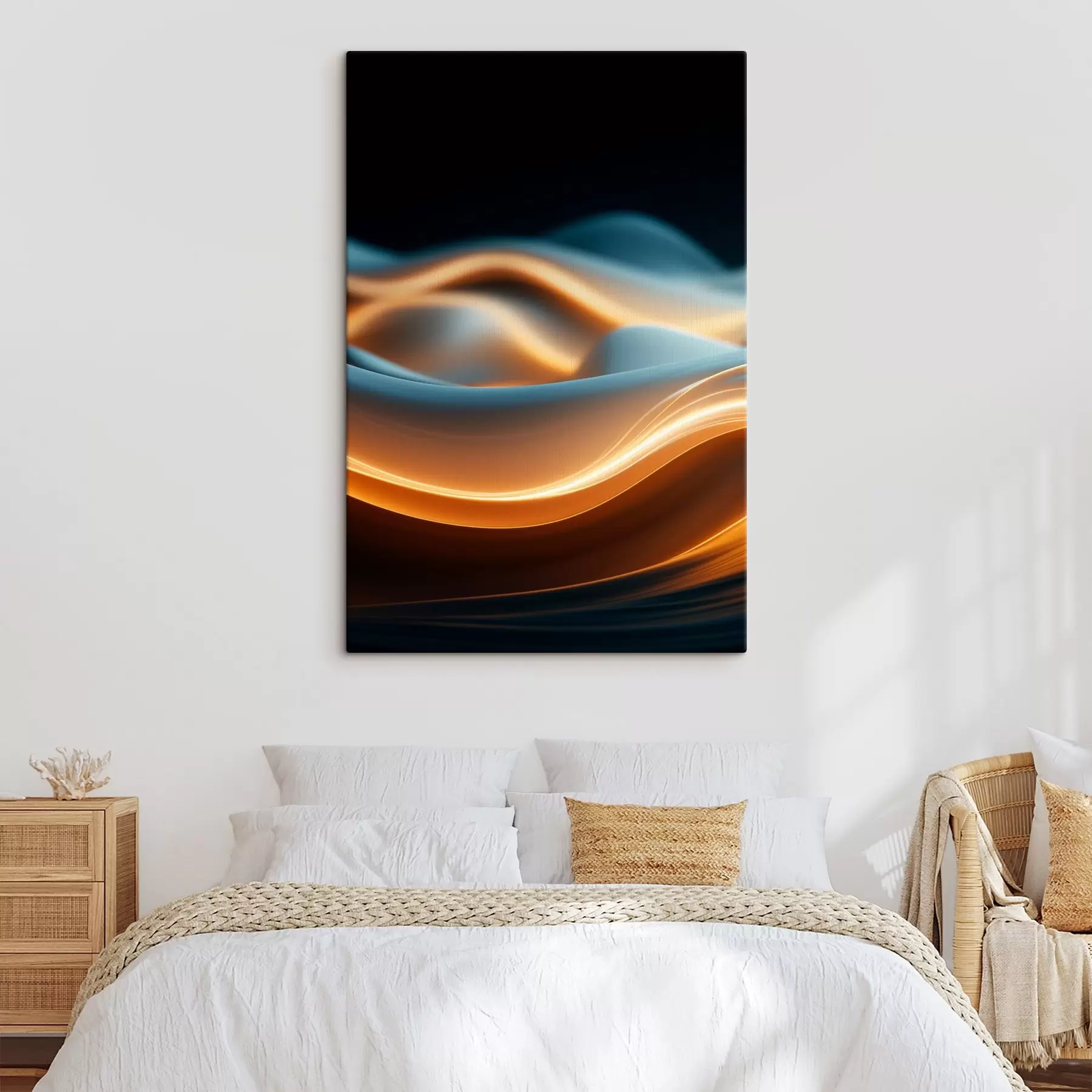  Schilderijen Abstracte vloeiende vormen met oranje lijnen, vloeiende rondingen en lijnen, dynamische compositie, donkere achtergrond s45184
